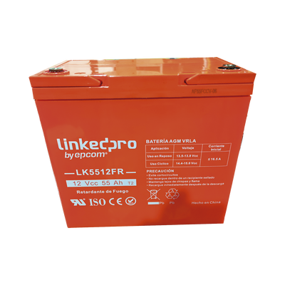 Batería de respaldo  12 V | 55 Ah | AGM | Certificada UL94-V0 Retardante a la Flama | Especial para Seguridad Electrónica | UPS  | Sistemas de emergencia | Vida útil 5 años | Terminales T2 