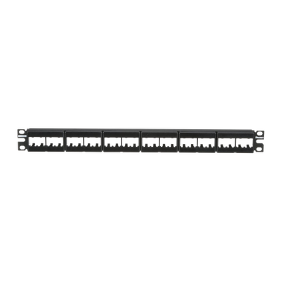 Panel de Parcheo Modular Mini-Com (Sin Conectores), Plano, Sin Blindaje, Con Etiqueta y Cubierta, de 24 Puertos, 1UR