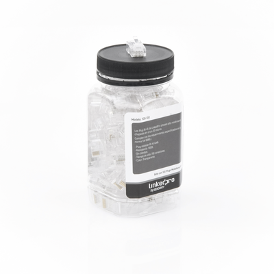 Bote con 100 Piezas de Plug Modular RJ45 Cat6 sin Blindaje, Chapado de Oro a 30 Micras para Durabilidad Extrema