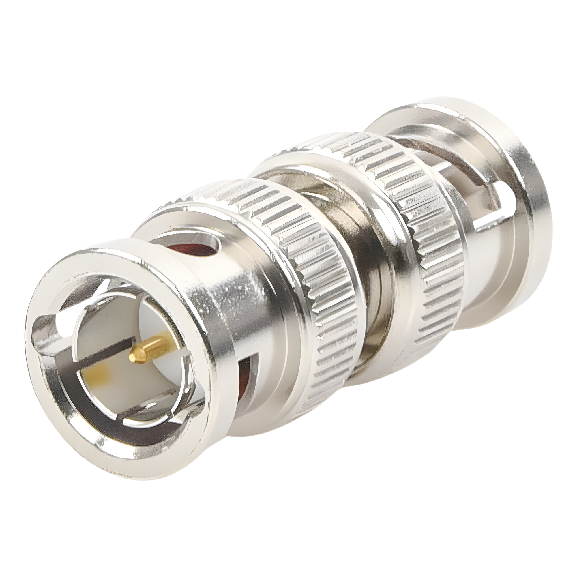 Adaptador Coaxial / BNC Macho a BNC Macho / 75 Ohm / Montaje en Línea / Cuerpo Niquelado / Contacto Oro / Aislante Teflón