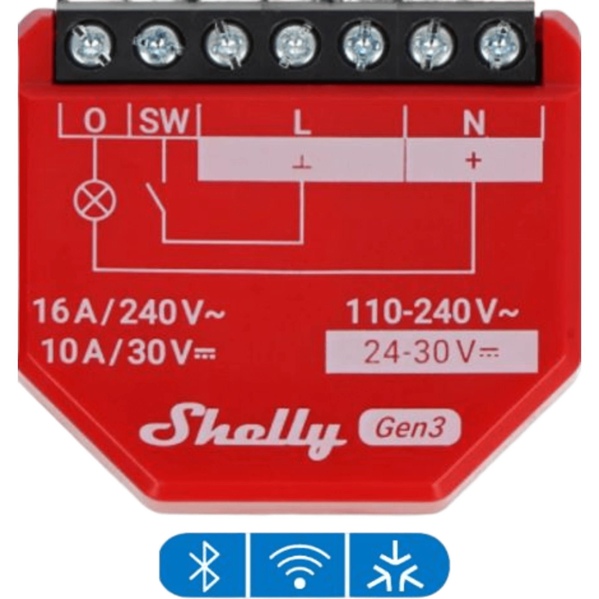 Relevador Inteligente / 16A / 3500W / Medición de Consumo / Wi-Fi 2.4 GHz / Bluetooth / -20°C a +40°C (-4°F a 104°F) — SHELLY · SKU SHELLY1PMGEN3