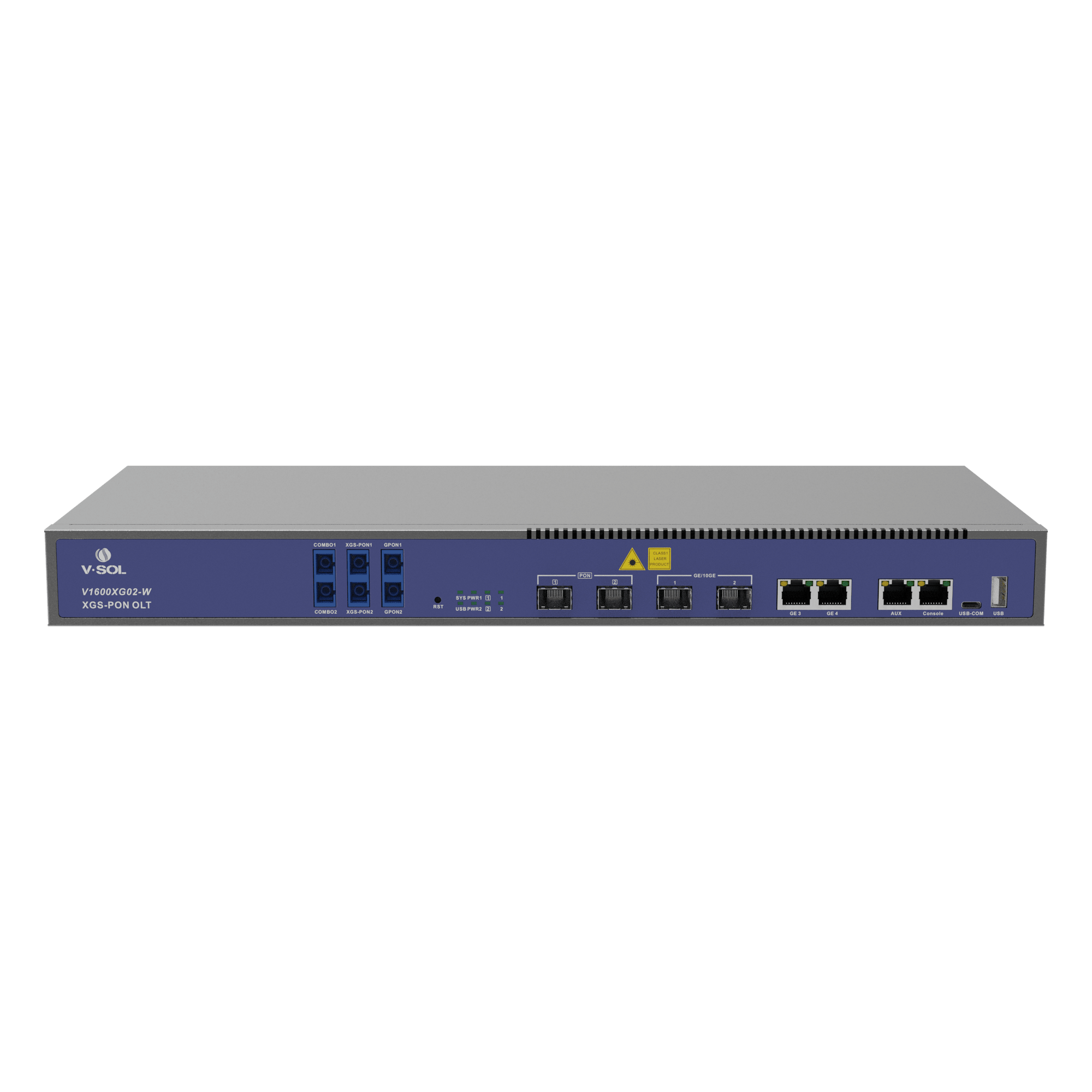 OLT / 2 Puertos XGSPON/GPON con WDM / 4 Puertos Uplink / Hasta 512 ONUs / 1.45 x 0.66 x 0.14 pies — V-SOL · SKU V1600XG02-W
