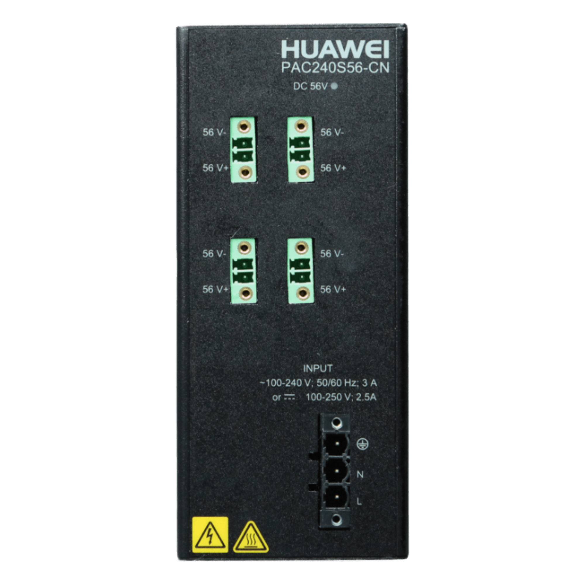 Fuente de Alimentación Riel DIN / Entrada 100-240 VCA / Salida 56 VCD / 240 W / Para Switch S210I-8P4SX — HUAWEI · SKU PAC240S56-CN