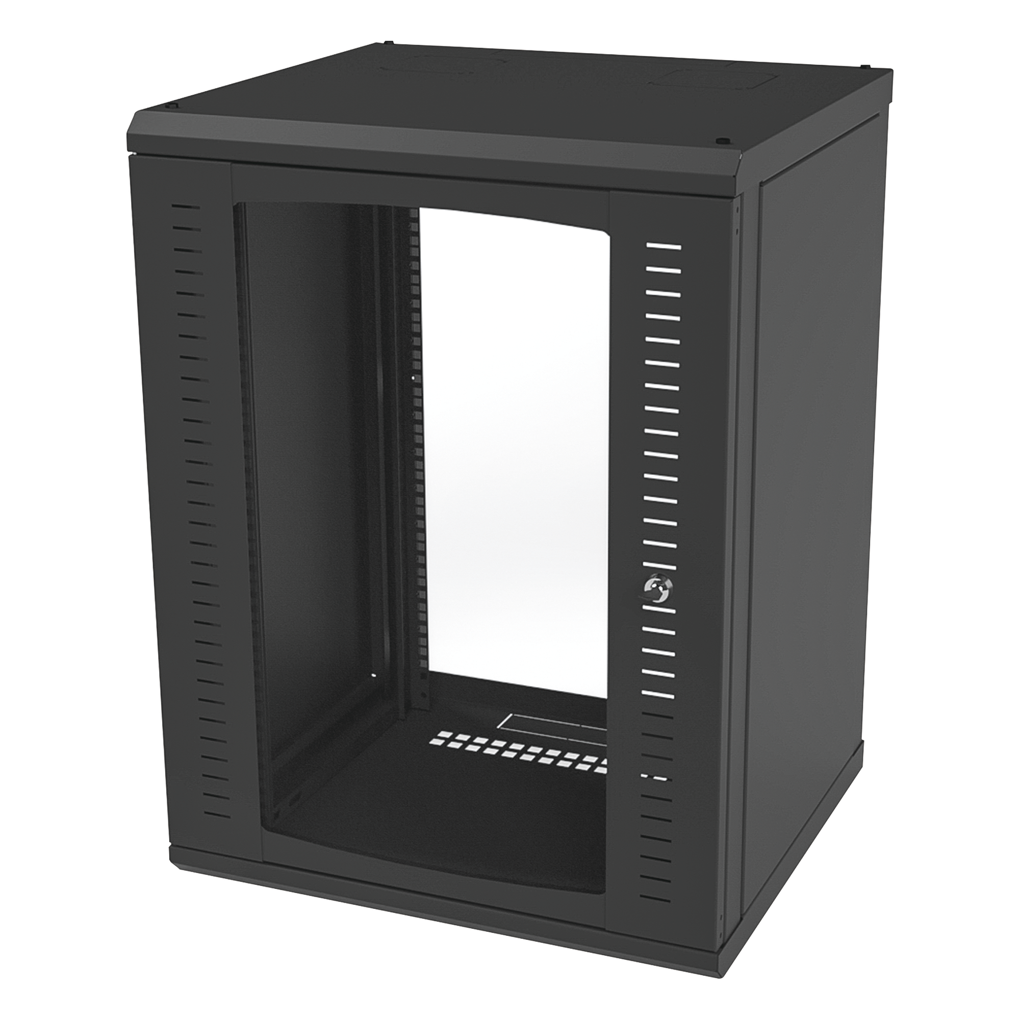 Gabinete para Montaje en Pared, Puerta de Cristal Templado, Cuerpo Fijo con Rack 19" de 16 Unidades