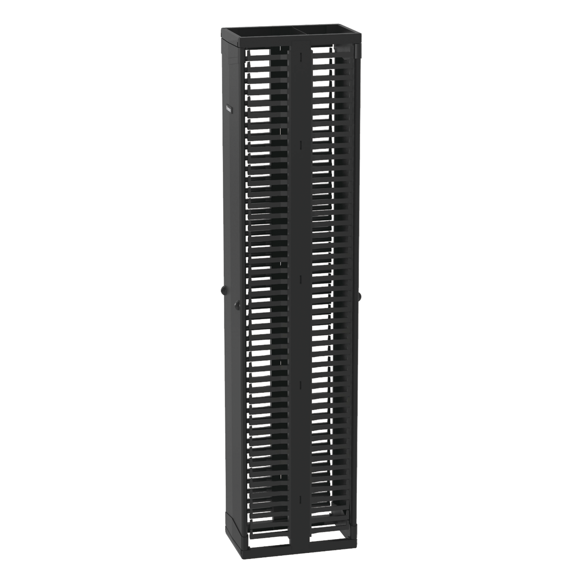 Organizador de Cable Vertical Doble / 45 Espacios Rack 19" / 12in (304.8 mm) Ancho / Tapas de Acero / Dedos ABS / Push-to-Close / 2 y 4 Postes
