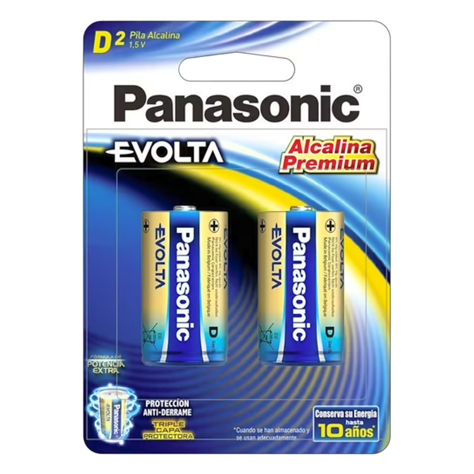 Pila Alcalina Tipo D / 1.5 V / Blíster 2 Piezas / 34.2 mm Diámetro / 61.5 mm Longitud — PANASONIC · SKU LR20EGL/2B