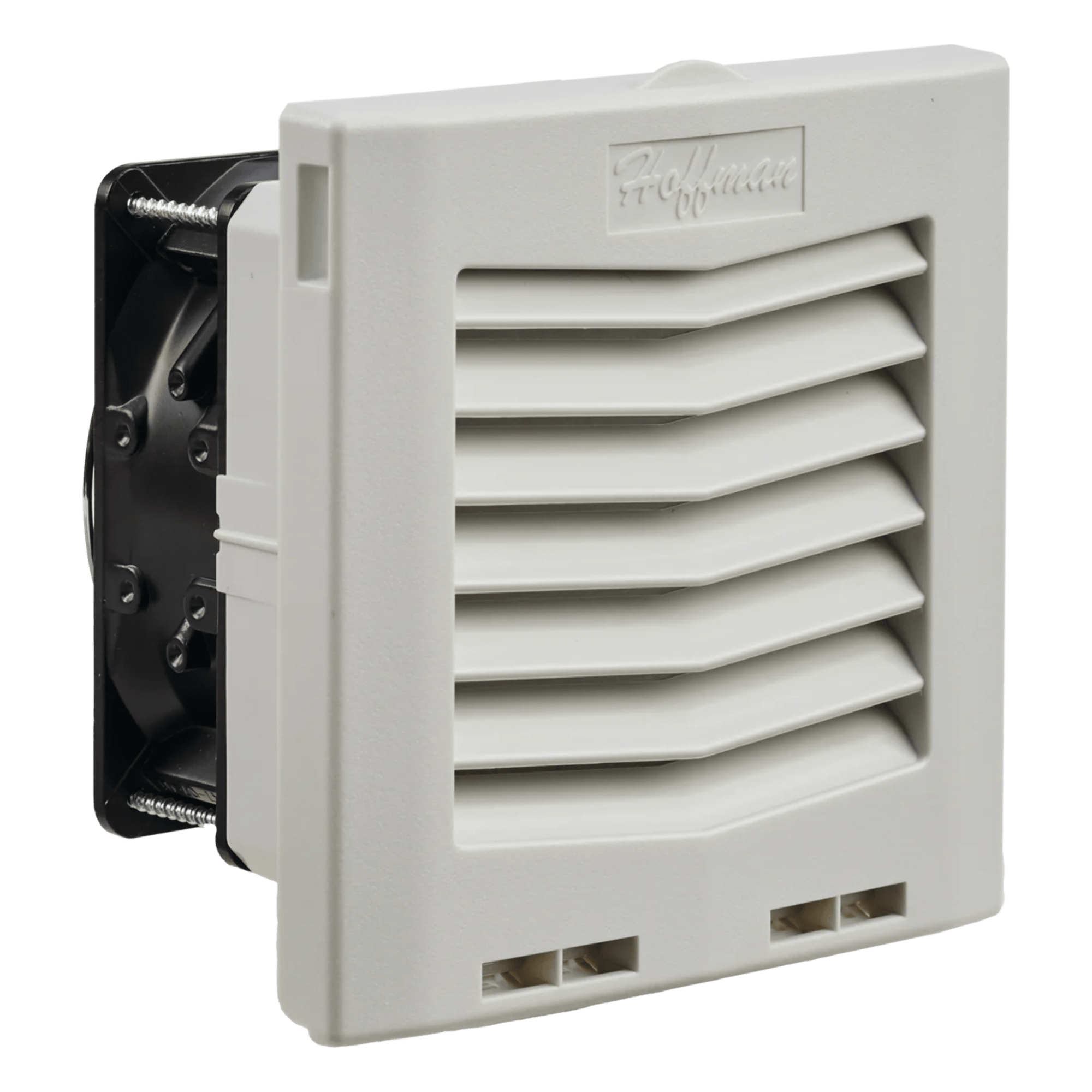 Ventilador con Filtro de Montaje Lateral / Flujo de Aire 35 CFM (59 m³/h) / 115 Vca / IP54 / RAL 7035 — HOFFMAN · SKU HF0516414