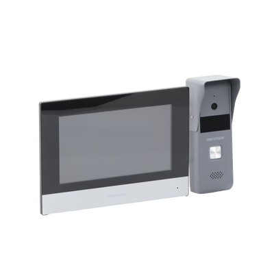 Kit de Videoportero Analógico de Metal / IP a 4 Hilos con Función de Llamada a App Hik-Connect / Monitor se Conecta a Internet por Cable o WiFi y por 4 Hilos al Frente de Calle  IP65 / Expandible a Mas Equipos 
