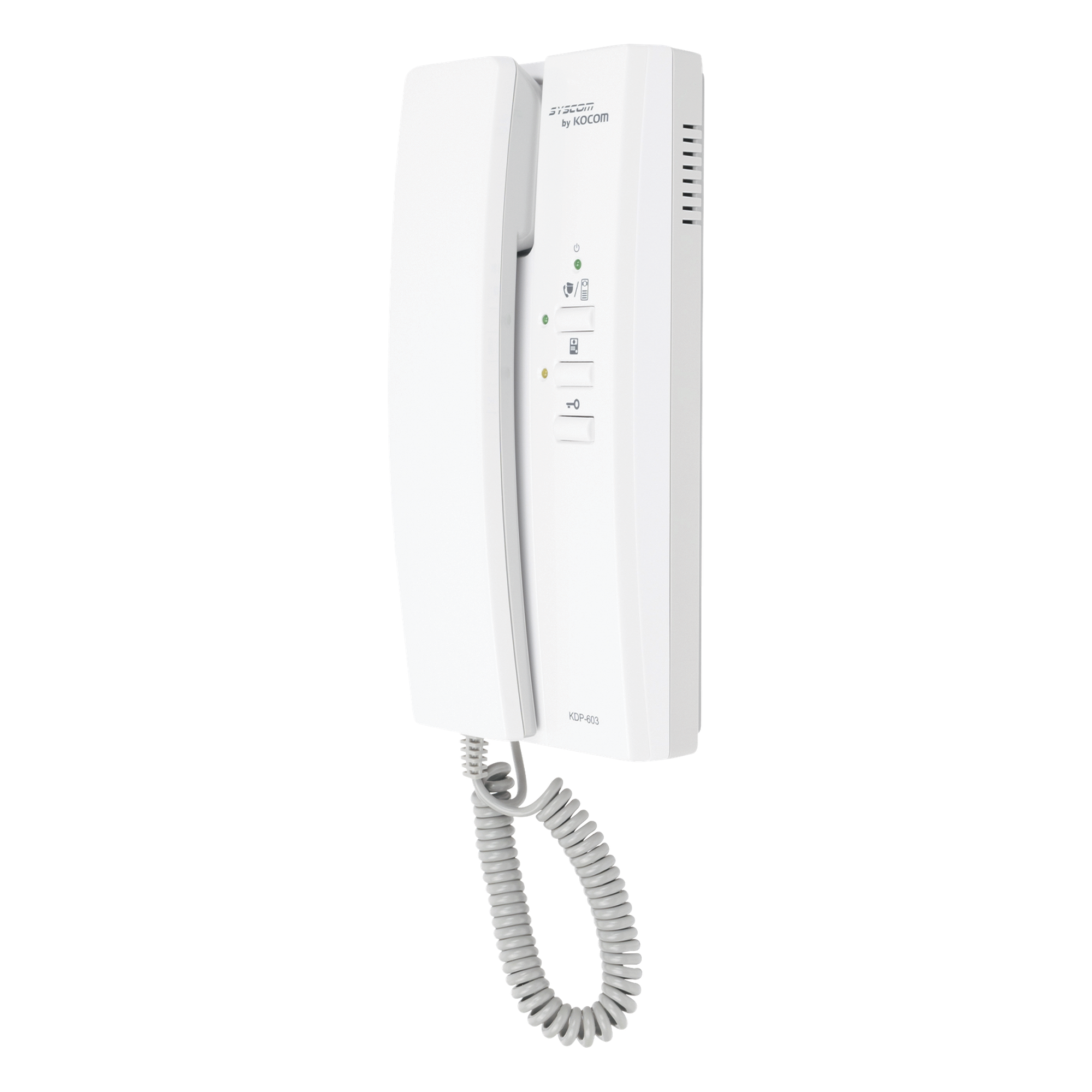 Auricular para sistema de audioportero / Compatible con KLPD410 y KIP120 / Cableado 5 hilos / Alcance 300 m (984 ft) / Montaje en pared — KOCOM · SKU KDP603