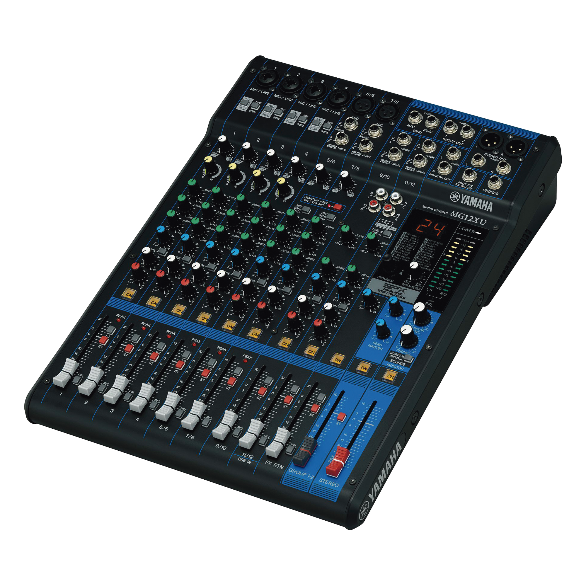 Mezcladora de Audio / 12 Canales / 6 Entradas Micrófono-Línea / 2 Entradas Estéreo / Efectos SPX 24 Presets / USB Integrado — YAMAHA · SKU MG-12XU