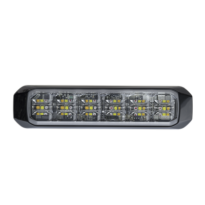 Luz Auxiliar de 18 LED, Tricolor Rojo/Blanco/Azul, Lente Transparente, Bisel Negro, SAE