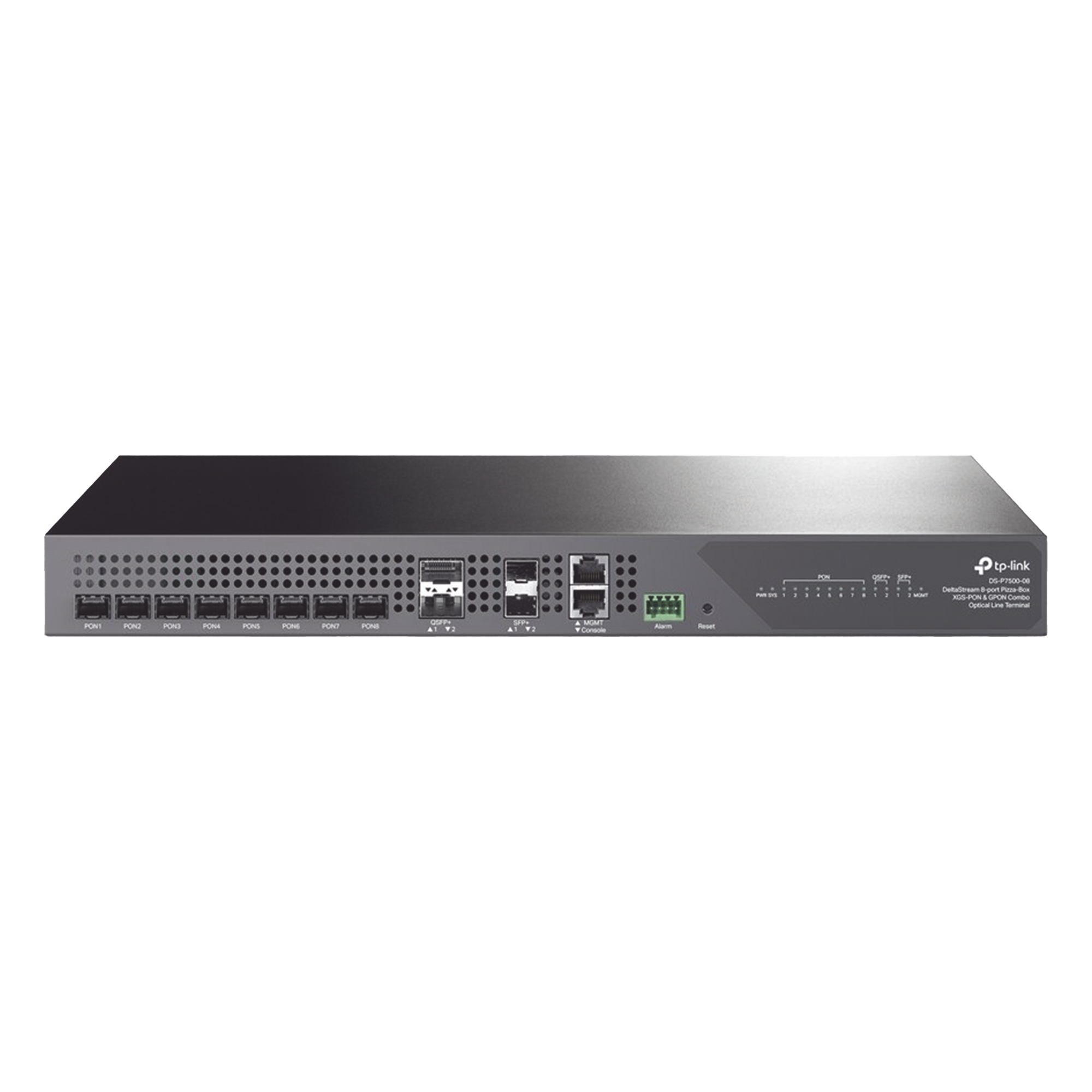 OLT 8 Puertos / XGS-PON y GPON Combo / 2,048 ONUs / Uplink 40G QSFP+ / Uplink 10G SFP+ / L2 y L3 / Gestión en Nube / Fuentes Redundantes AC-AC — TP-LINK · SKU DSP750008