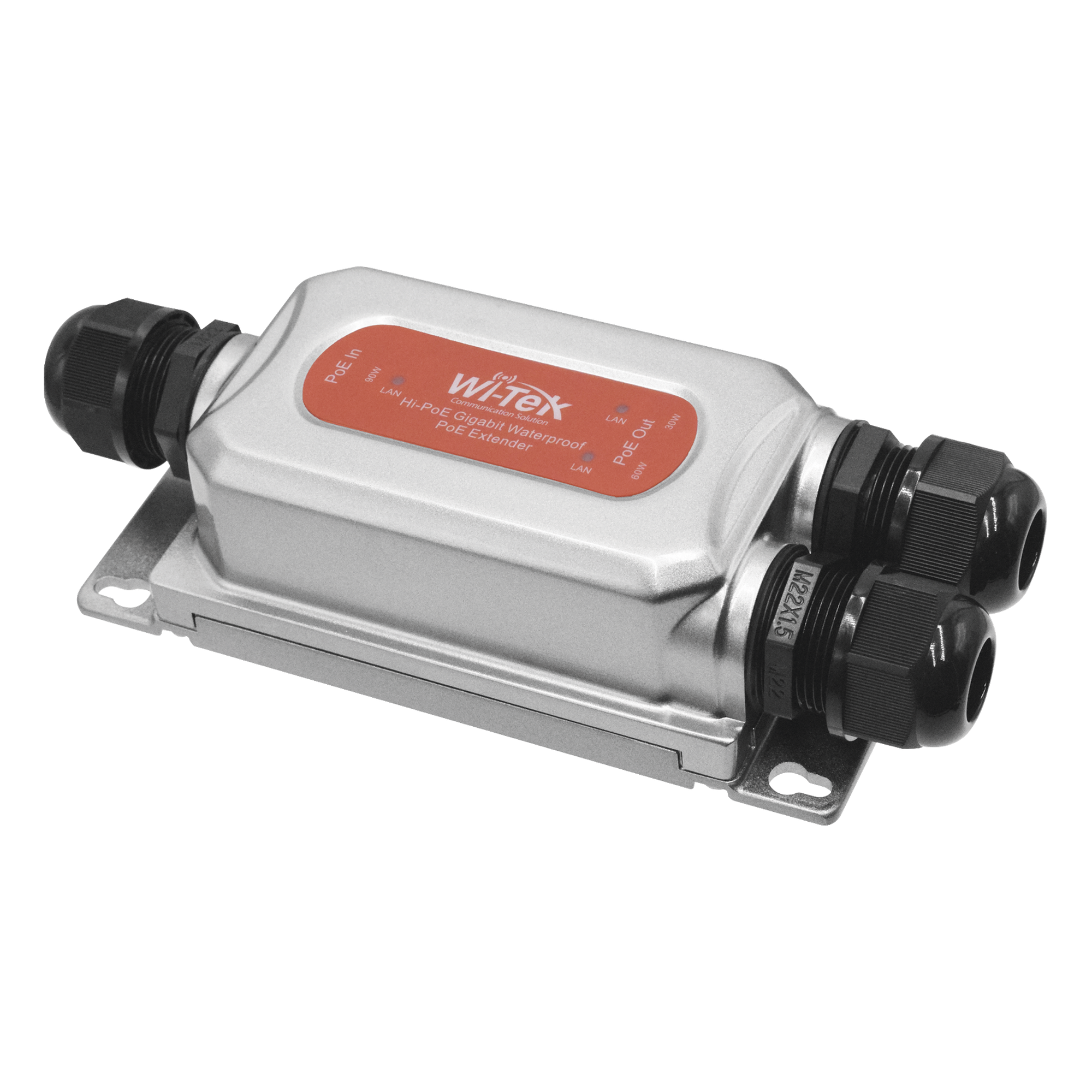 Extensor PoE para Exterior / Entrada 90W / 2 Salidas 60W y 30W / 3 Puertos Gigabit / IP68 / -40°C a 80°C — WI-TEK · SKU WIPOE22EO