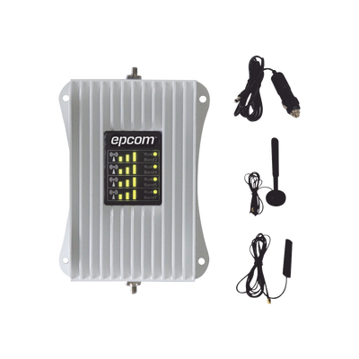 Amplificador de Señal Celular para Vehículo / Cuatribanda 850/1900/1700/2100/2500/2600 MHz / Ganancia 50 dB / Multioperador y Multidispositivo / 12 VCC — EPCOM · SKU EP-AM23-4GV2