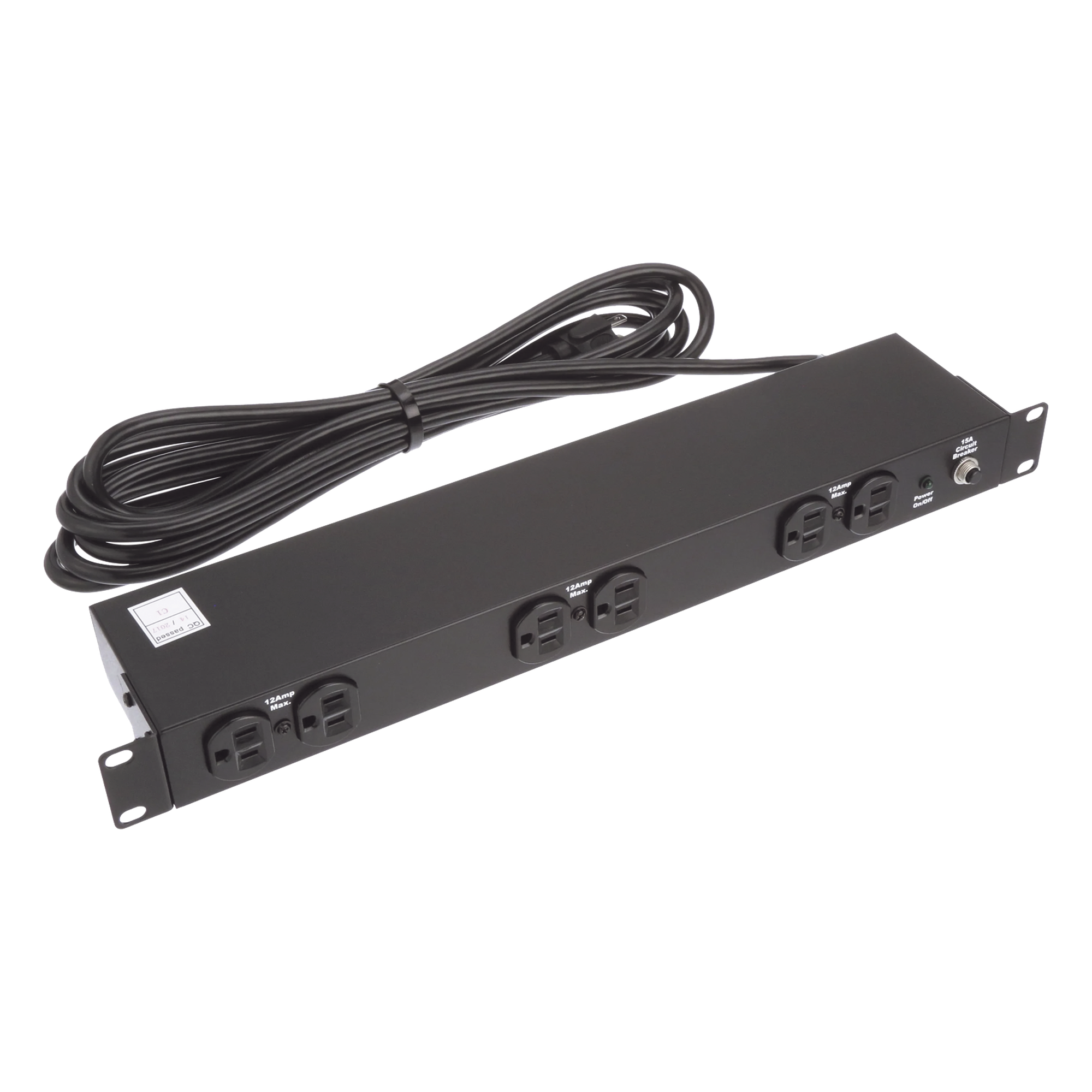 PDU Básico de Montaje en Rack, Con 6 Salidas Frontales NEMA 5-15R,  Enchufe de Entrada NEMA 5-15P, de 19in, 1UR, 15 Amp, 120 Vca 