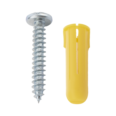 Paquete de 20 taquetes amarillo  1" y 20 tornillos 8mm x 1"