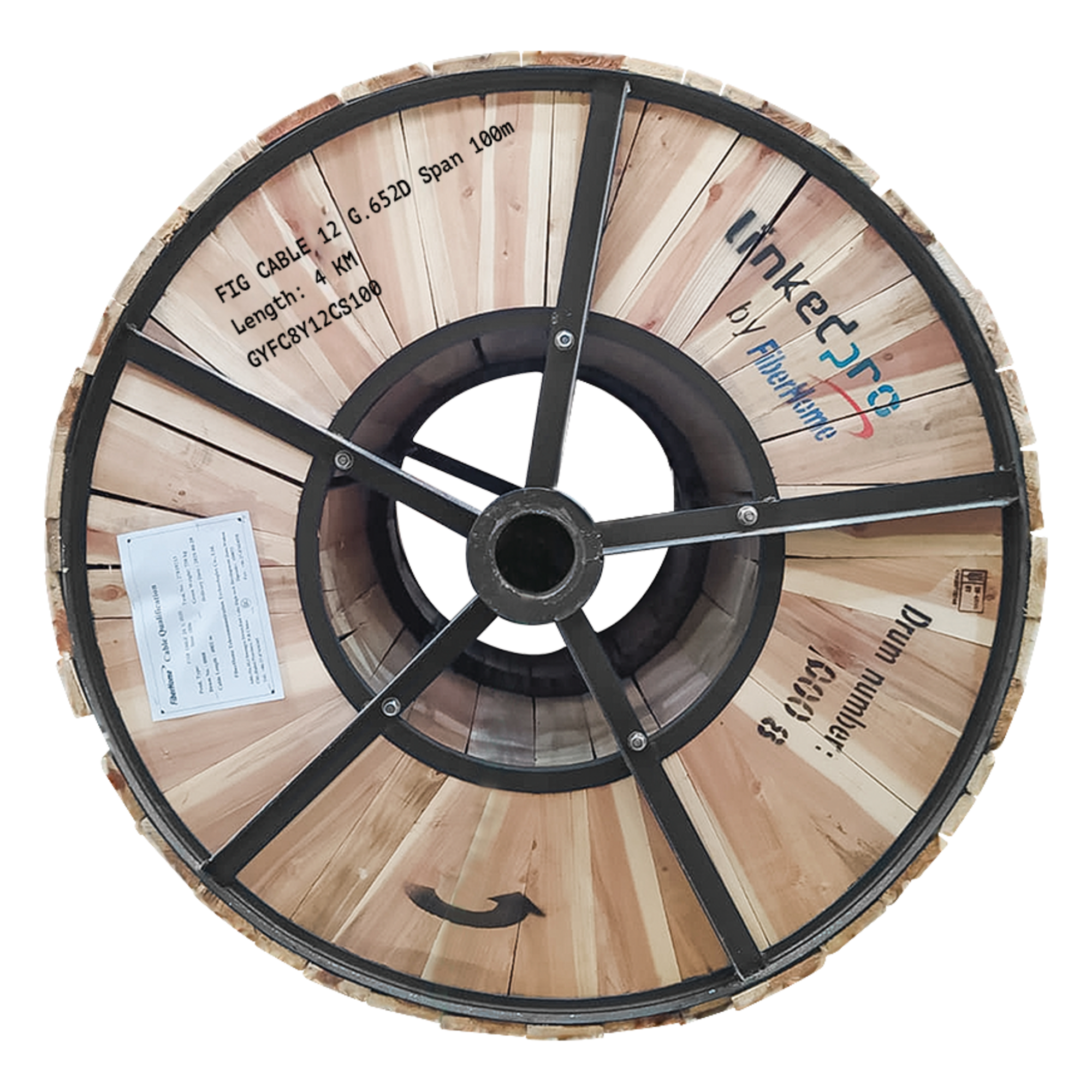 Carrete de Fibra Óptica Aérea Figura 8 / G.652D Monomodo / 12 Hilos / Span 100 m / 4 km / 13,123 pies — LINKEDPRO BY FIBERHOME · SKU GYFC8Y12CS100/4KM