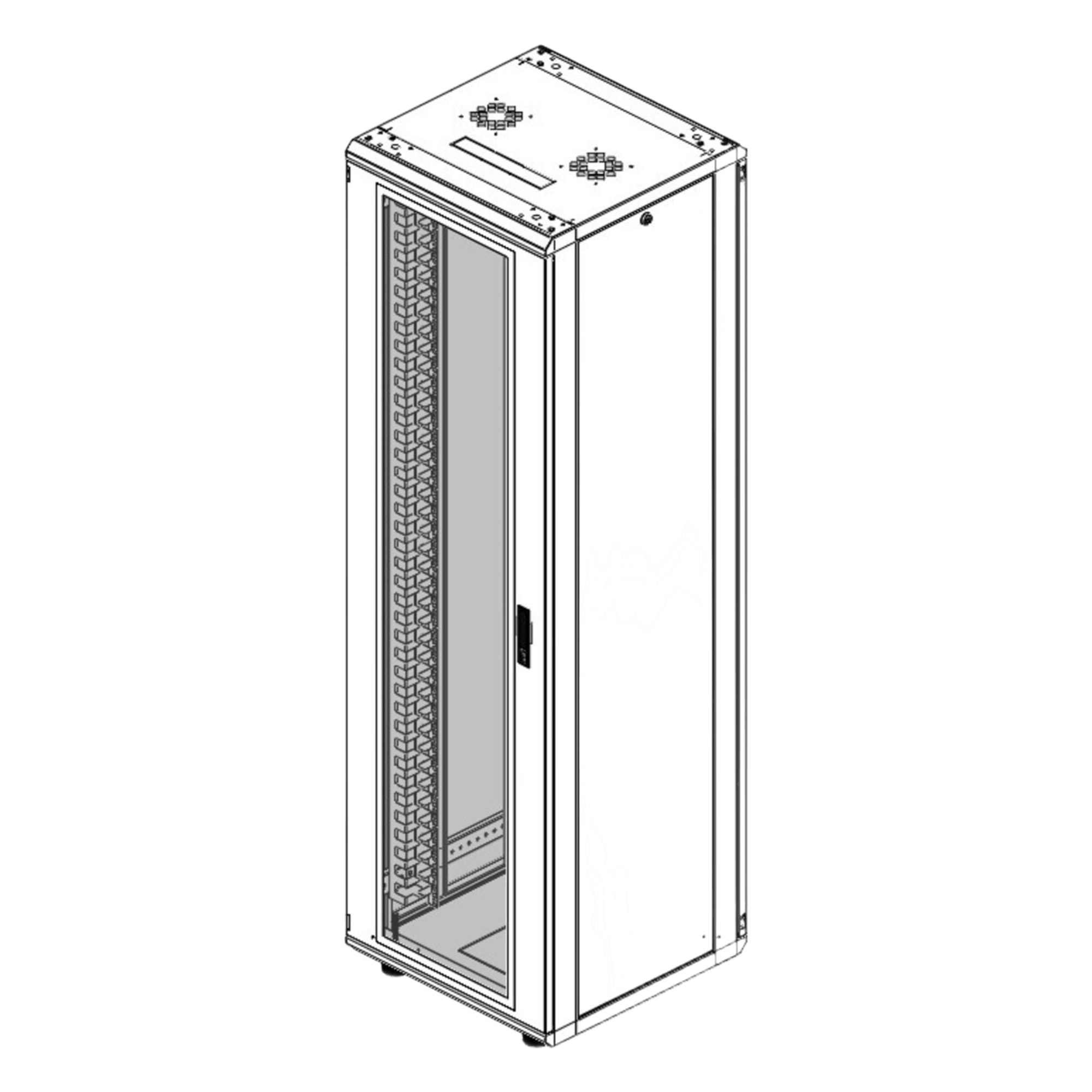 Gabinete Rack de Piso / 42 Unidades / 19 Pulgadas / Carga 1000 kg / Puerta Cristal Templado / Ventilación Superior