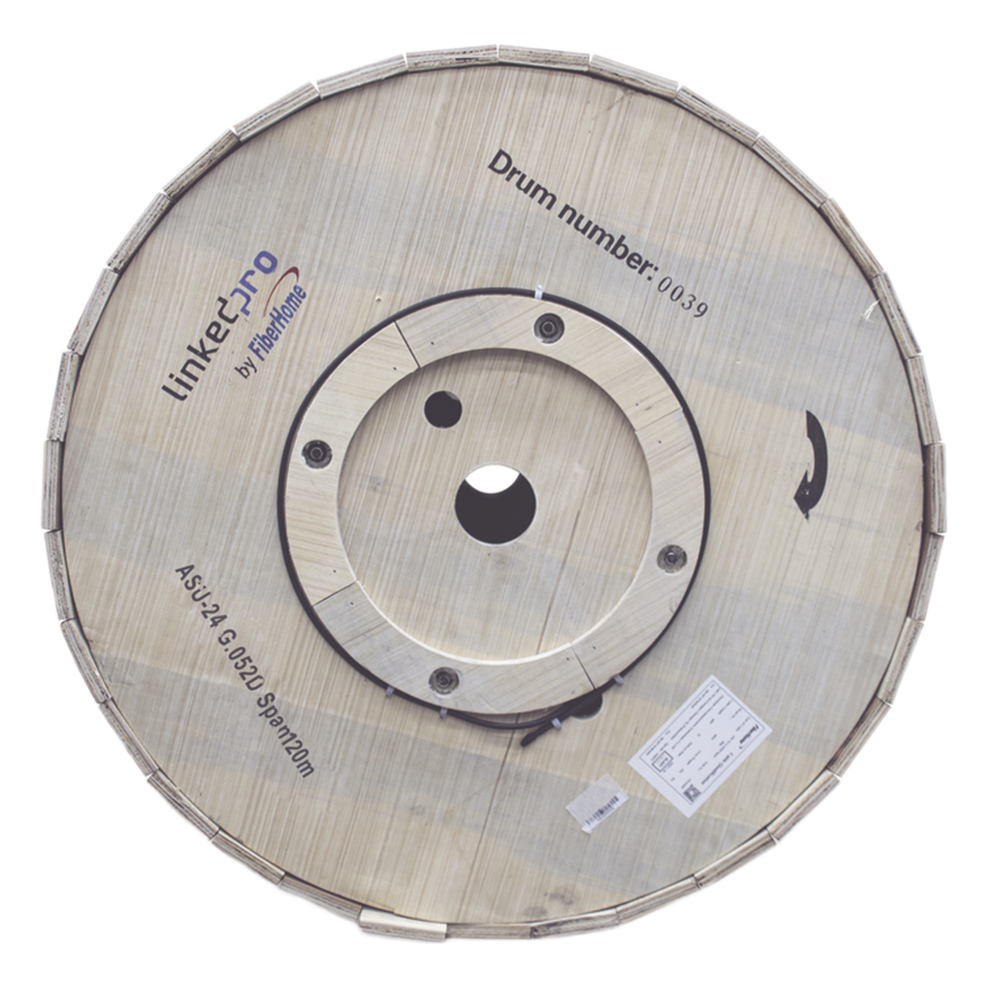 Carrete de Fibra Óptica Aérea Mini ADSS / Monomodo G.652D / 24 Hilos / Span 120 m (394 pies) / 4 km / Exterior / Loose Tube / MDPE — LINKEDPRO BY FIBERHOME · SKU MINI-ADSS-24C-S120/4KM
