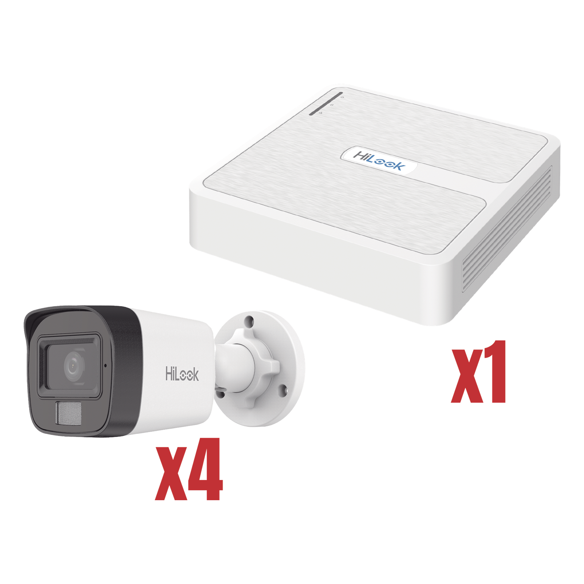 Kit de Videovigilancia IP / 4 Megapixel / NVR 4 Canales PoE / 4 Cámaras Bala / Dual Light / Audio / H.265+ — HiLook by HIKVISION · SKU KIP2MP/4B