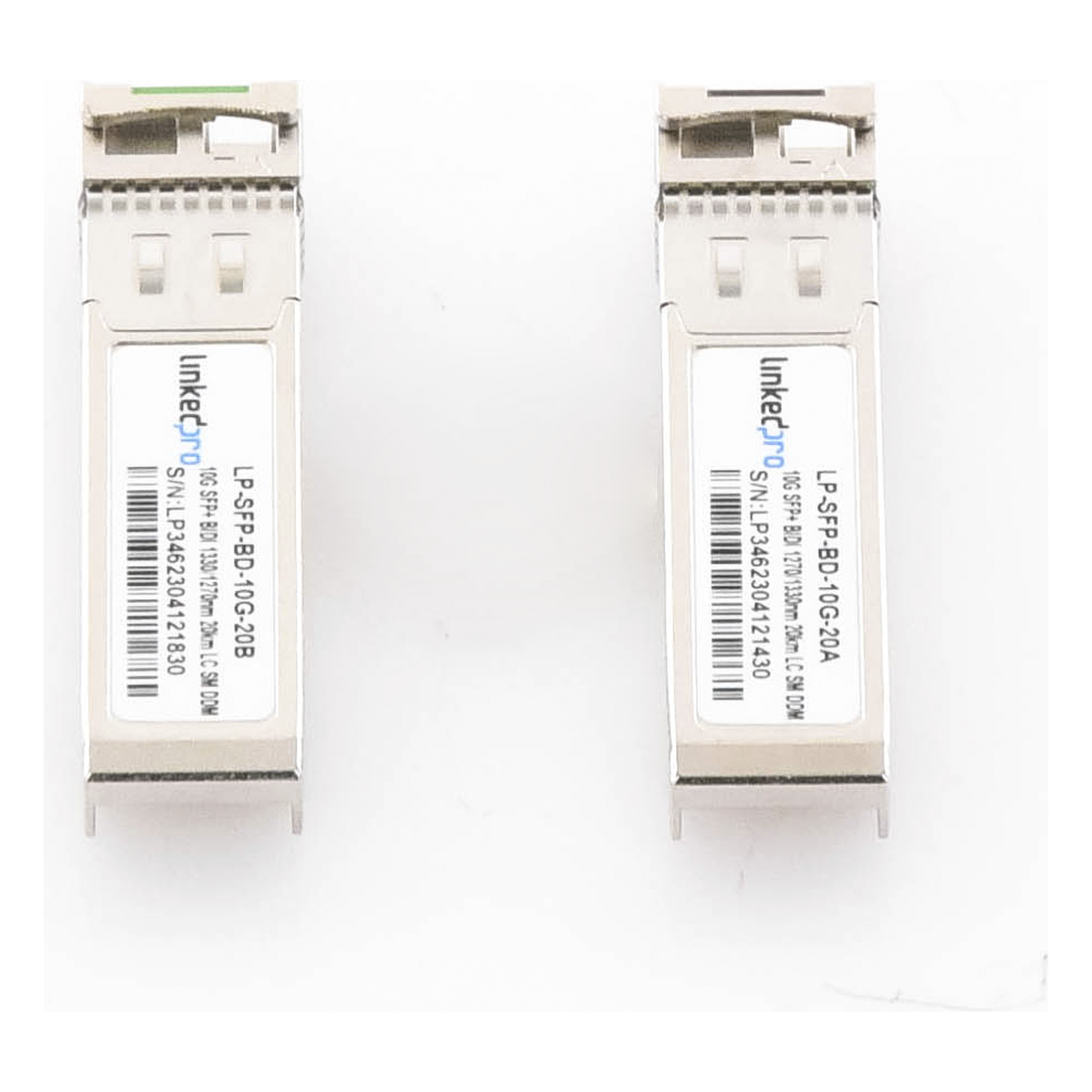 Transceptor Óptico SFP+ Bidireccional / 10 Gbps / Monomodo 1270/1330 nm / Alcance 20 km (65,616 ft) / LC/UPC Simplex / DDM / Hot-Pluggable / 2 Piezas