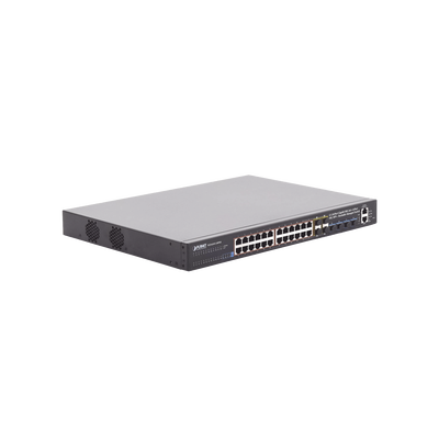 Switch Administrable Stacking Capa 3, 24 Puertos PoE 802.3af/at 10/100/1000T, Hasta 370 W,  4 Puertos 10G SFP+