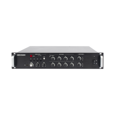 Amplificador de audio | 2 zonas de 250W  | 100V/70V | Calendarización de eventos | Biblioteca de Materiales de Audio | Entrada de Alarma | Hik-connect /Hikcentral profesional 