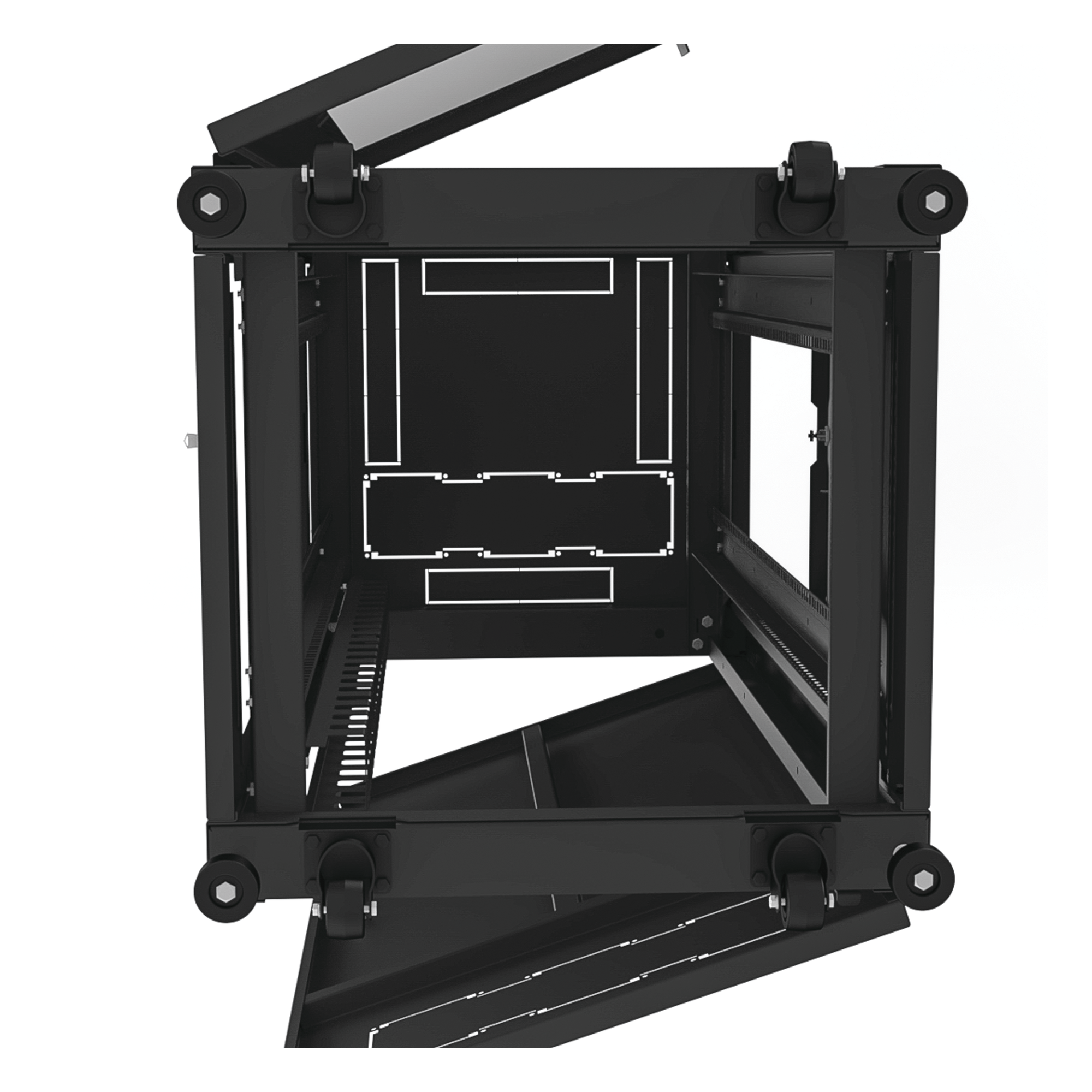 Gabinete de Piso 19in / 24UR / 600 mm Profundidad / Carga 532 kg / Puerta con Cristal Templado / Cierre 3 Puntos