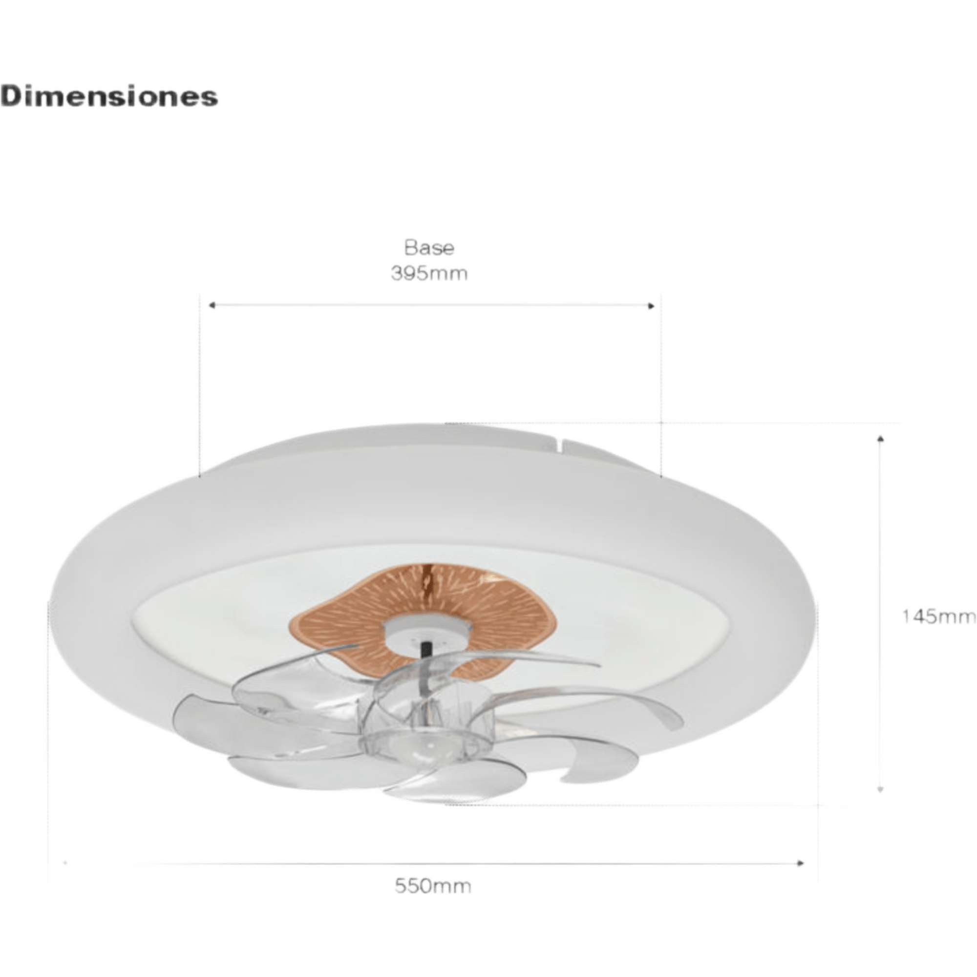 Ventilador de Techo con Luminario LED de 110 V CA 50/60 Hz /  88 W / 3 Tonos de Luz (6500 - 4 000 - 2 700 K) / Diámetro 500 mm / 6 Velocidades / Dimeable.