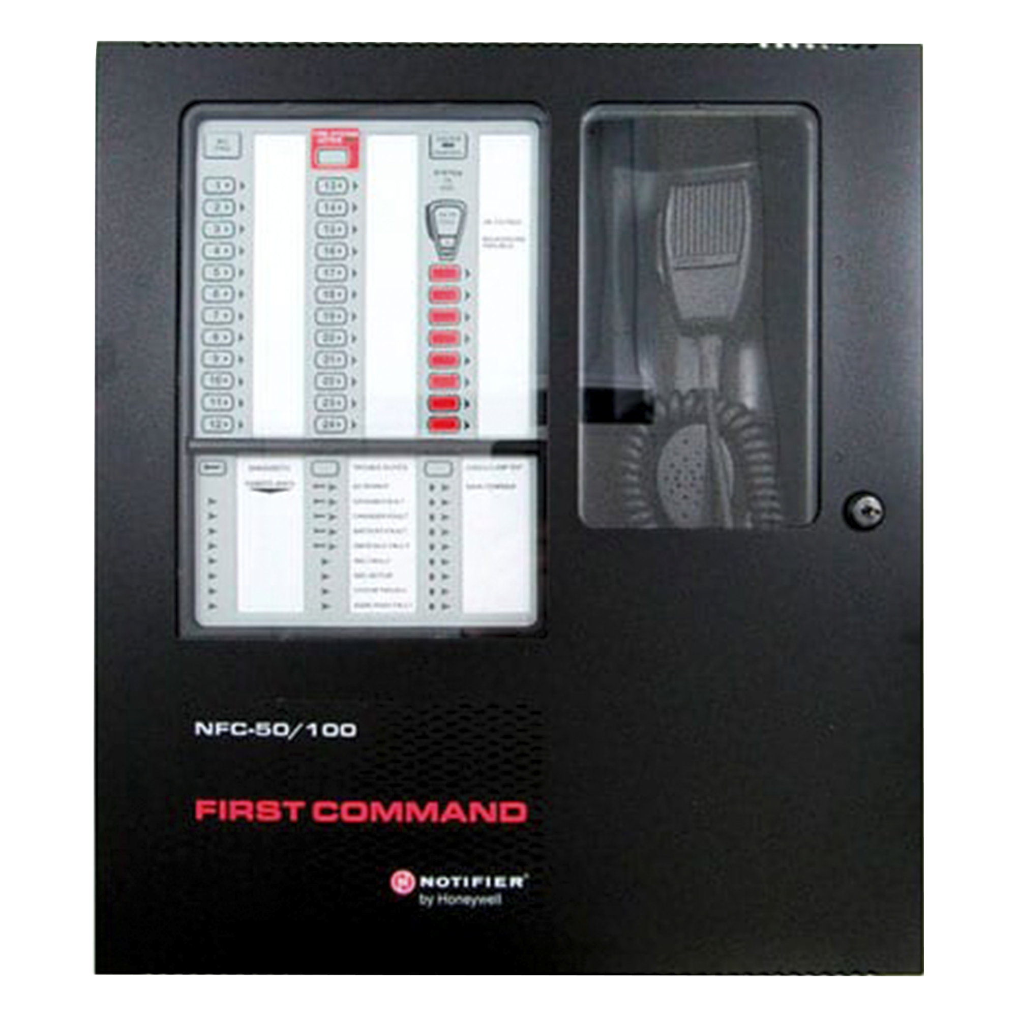 Panel de Evacuación por Voz / 50 o 100 W / 25 V / 8 Circuitos de Altavoces / 14 Mensajes Programables / Batería 26 Ah — NOTIFIER · SKU NFC-50/100