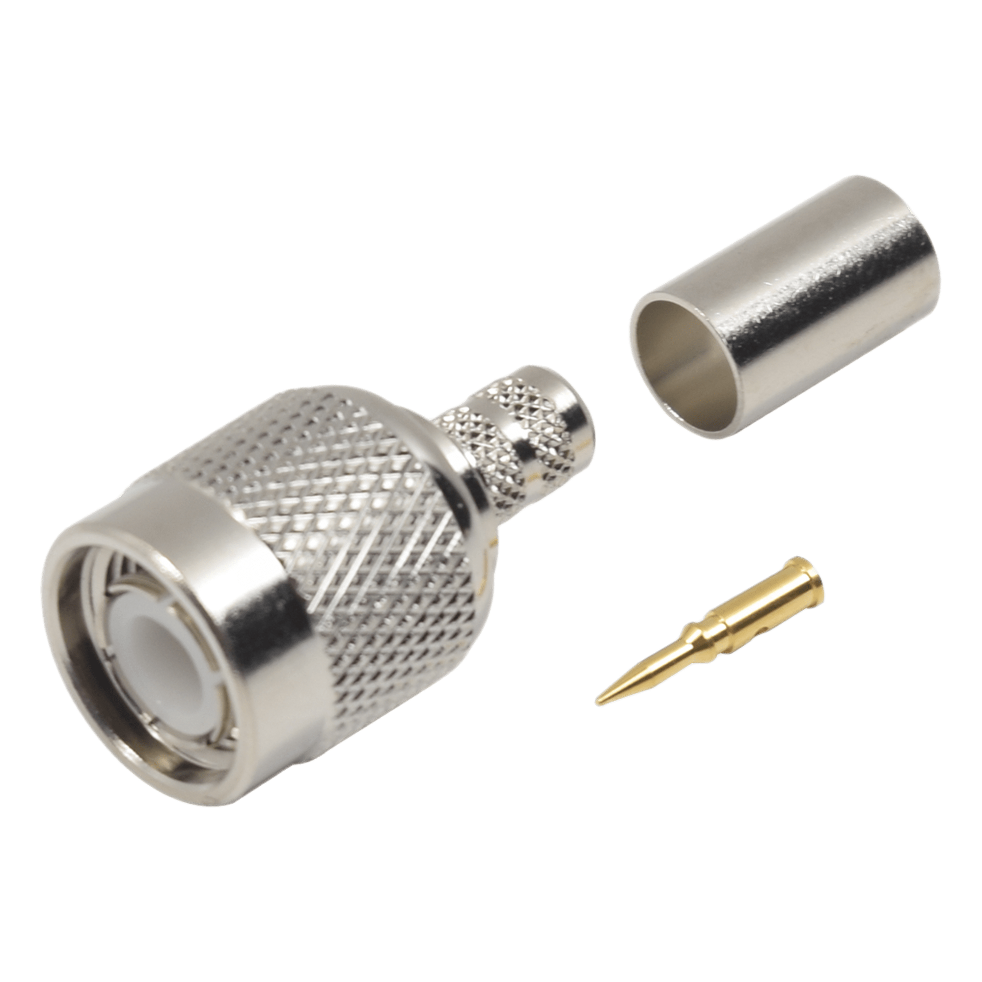 Conector Coaxial TNC Macho / Anillo Plegable / Cables RG-58/U, RG-142/U, LMR-195 / Níquel / Oro / Teflón — RF INDUSTRIES,LTD · SKU RFT-1202-2T