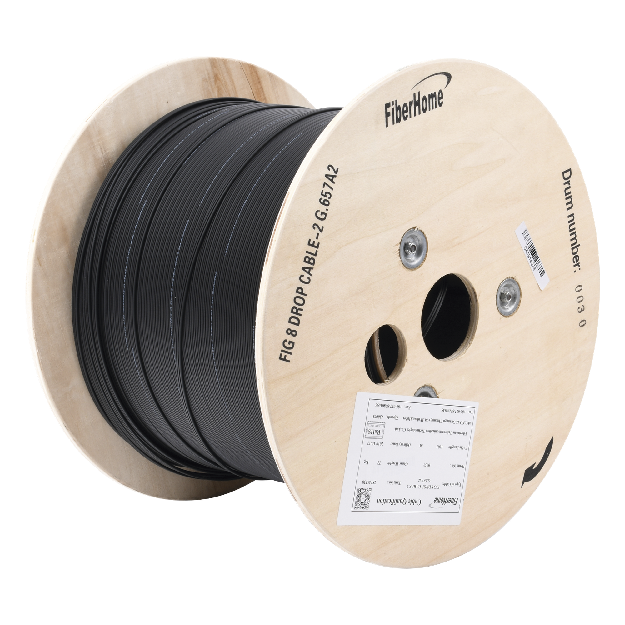 Carrete de Fibra Óptica Aérea Drop / 1 km / G.657A2 Bifibra / LS0H / Span 80 / 3,280 pies — LINKEDPRO BY FIBERHOME · SKU IC-FIG8A2-2C