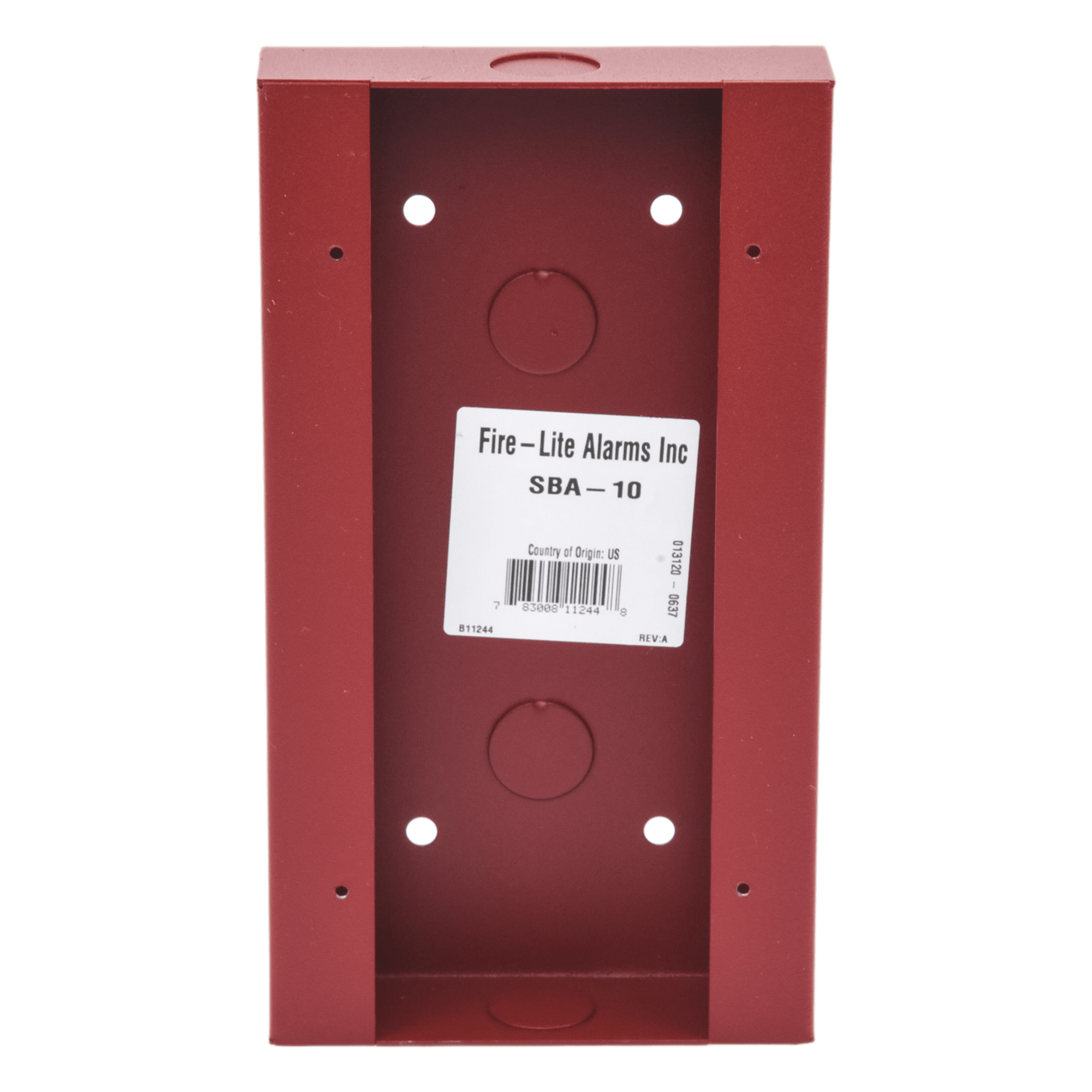 Caja de Montaje Superficial / Acero Rojo / 4.5 x 8.188 x 1.375 pulgadas / Interior Seco / Estaciones BG-12LR Series — FIRE-LITE · SKU SBA-10