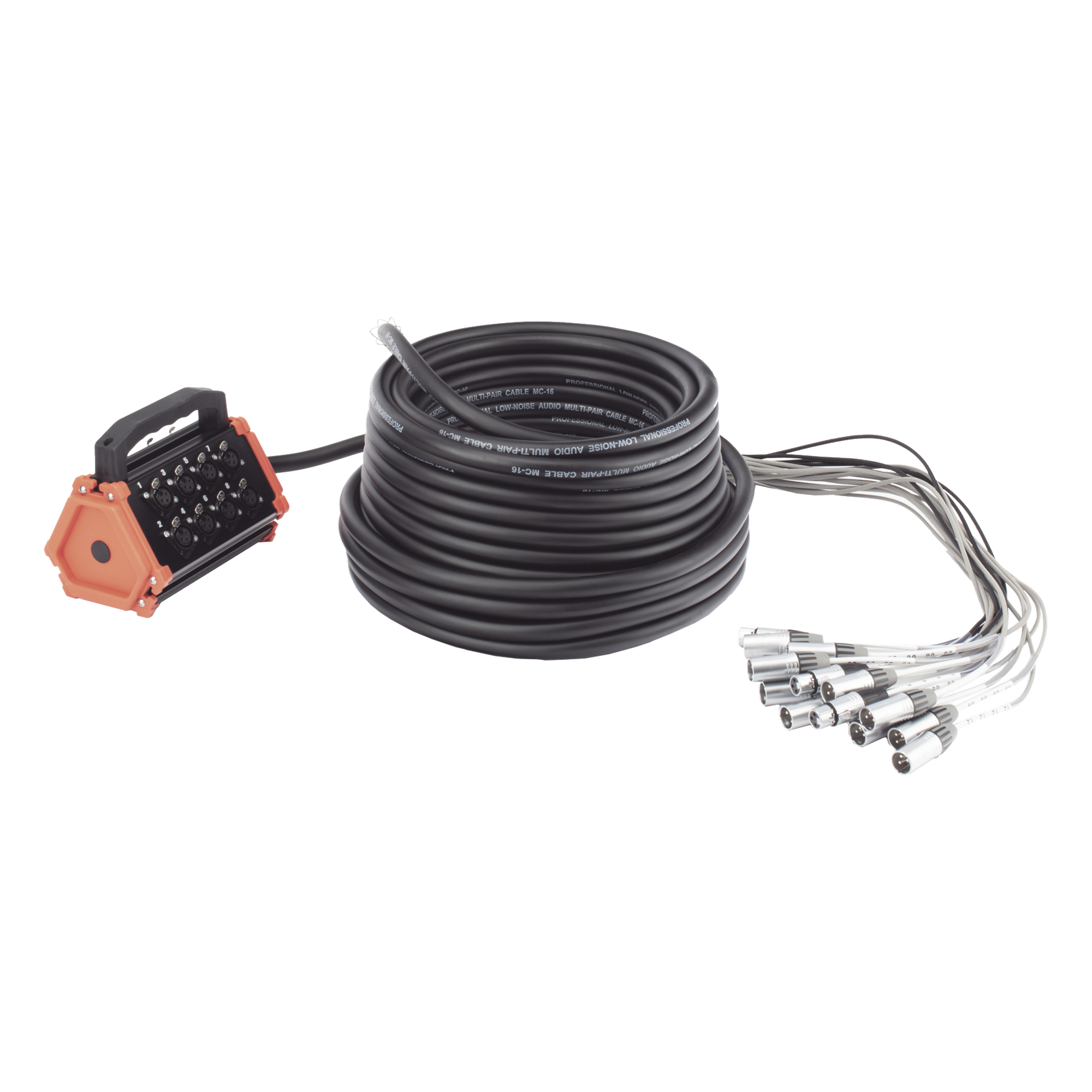 Stagebox / 16 Canales XLR / 12 Hembras + 4 Machos / Cable 30 m (98.4 ft) / Contactos Plateados / 20 A 250 V CA — SEETRONIC · SKU CSBT1204L30M