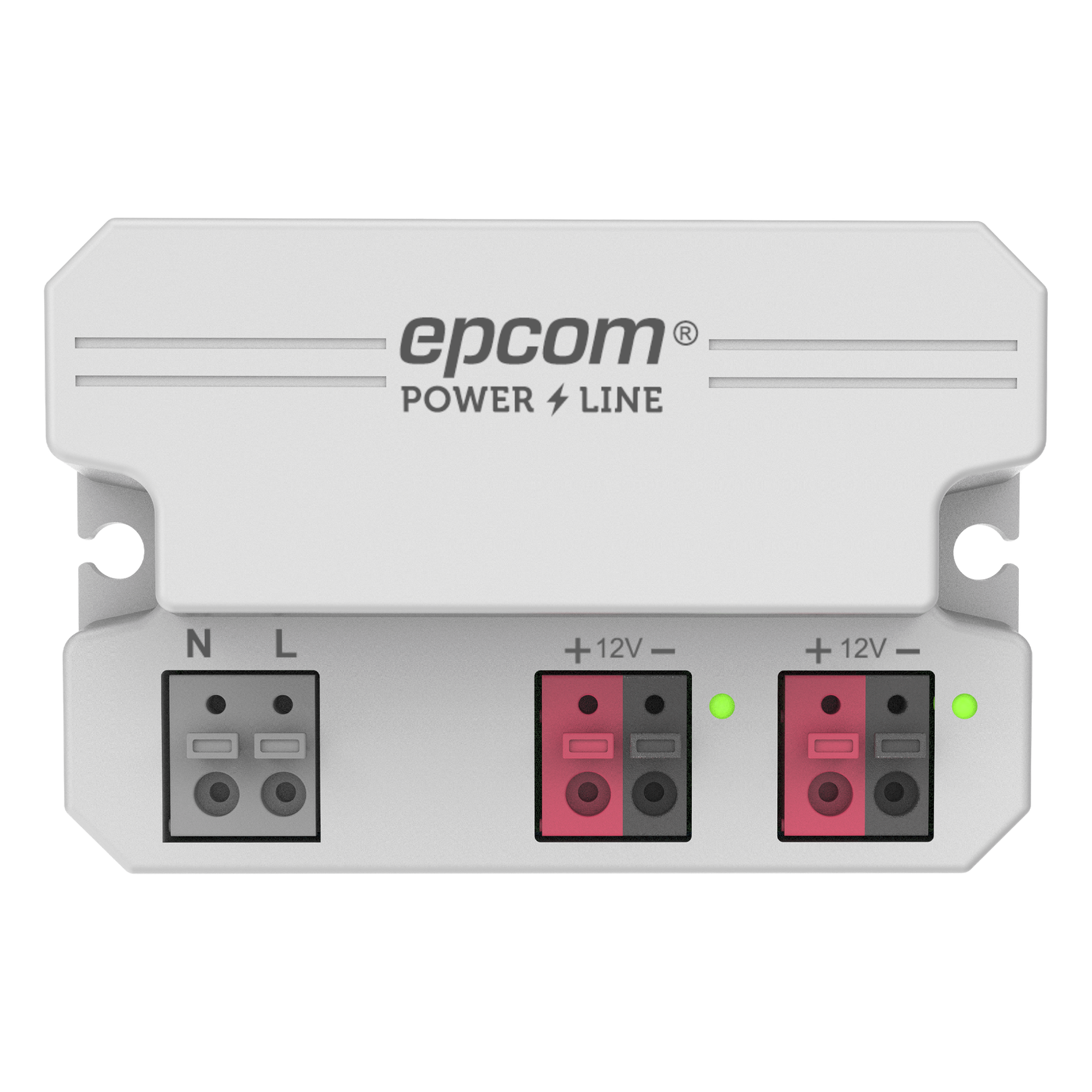 Fuente de Alimentación / 12 Vcc / 2 A / Entrada Universal 110-240 Vca / Doble Salida con Terminales de 2 Pines / Operación -20°C a 45°C — EPCOM POWERLINE · SKU PL0012