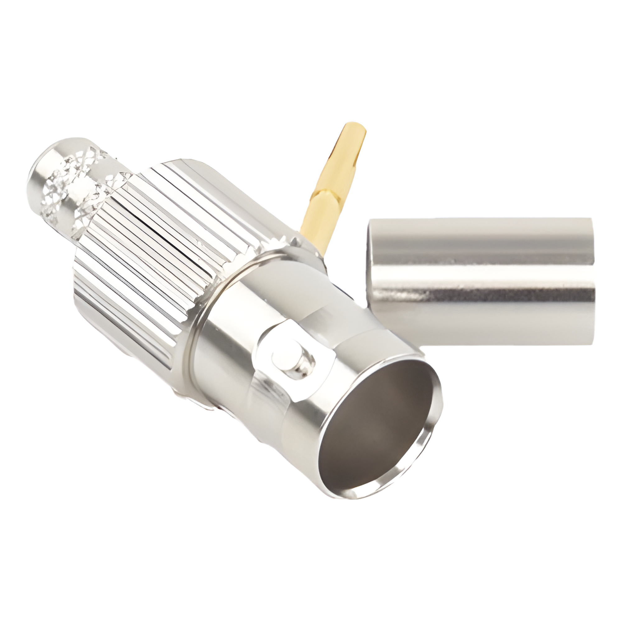 Conector BNC Hembra / 75 Ohm / Anillo Plegable / RG-59/U / Níquel-Oro-Delrin / 28.80 mm — RF INDUSTRIES,LTD · SKU RFB-1724