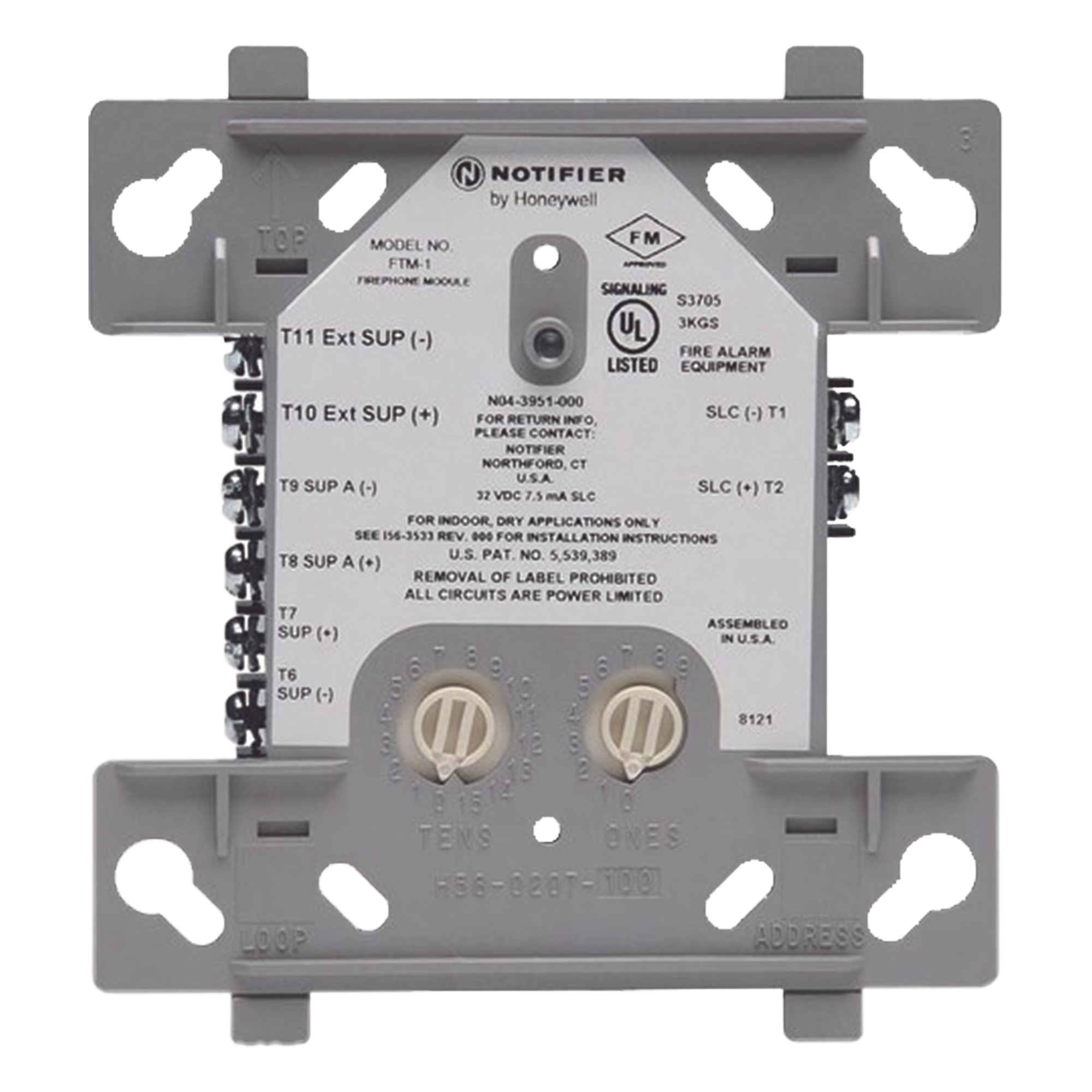 Módulo de Control Direccionable / Teléfono de Bomberos / 2 Circuitos Estilo Y/Z / FlashScan / Alimentación SLC 2 Hilos — NOTIFIER · SKU FTM-1