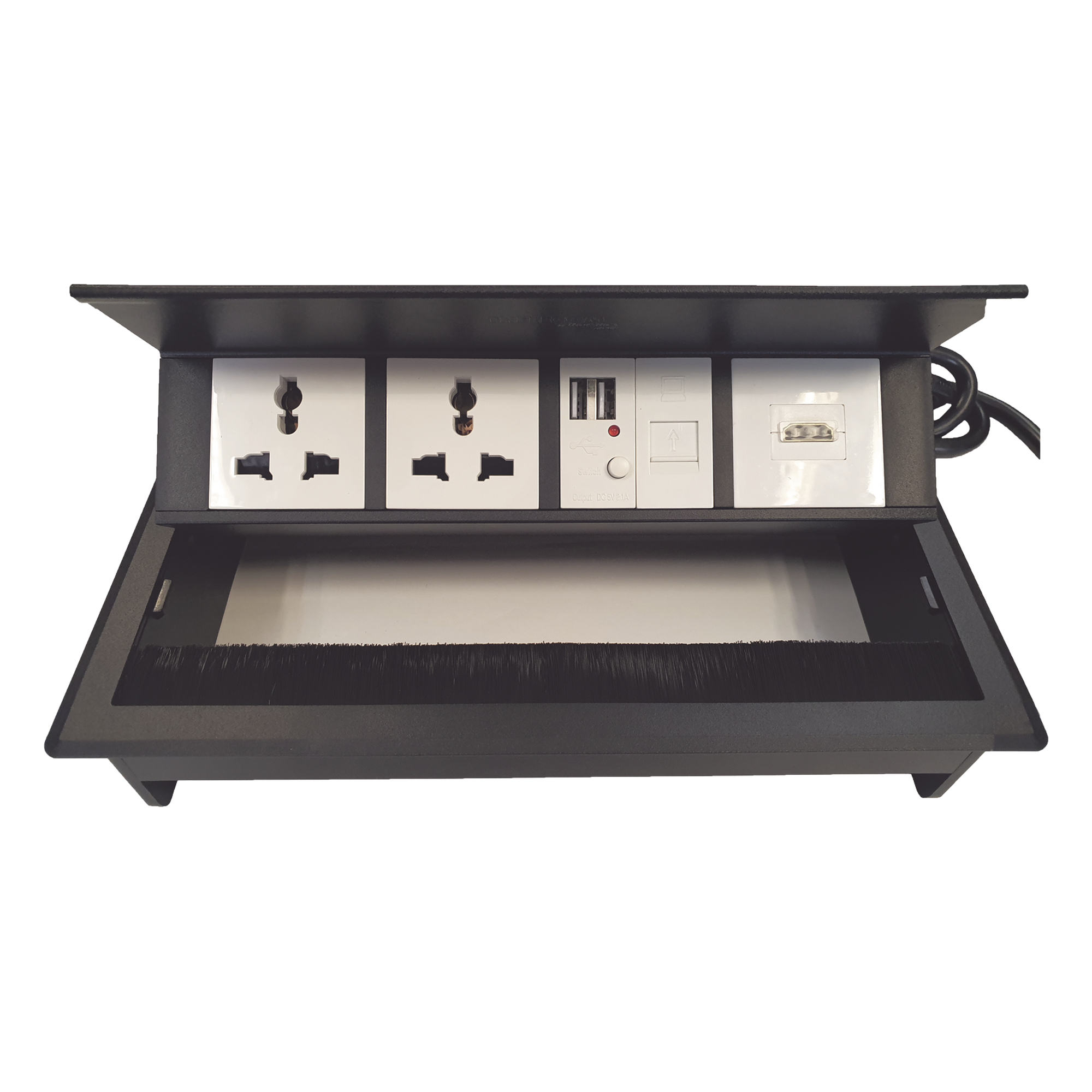 Caja Hub de Escritorio / 2 Contactos Universales / HDMI + RJ45 Cat6 / 2 USB Carga / Cable 1.80 m (5.9 ft) / IP20 — THORSMAN · SKU THMC-HBOX