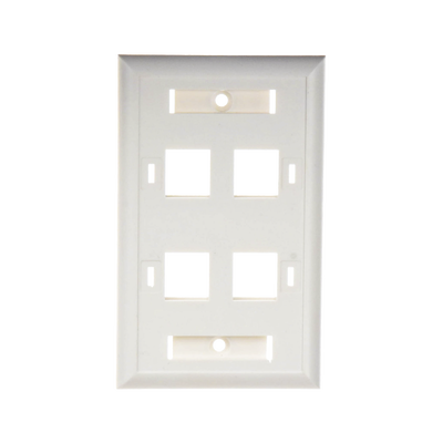 Placa de Pared de 4 Puertos, Keystone, con Espacio para Etiqueta, Color Blanco