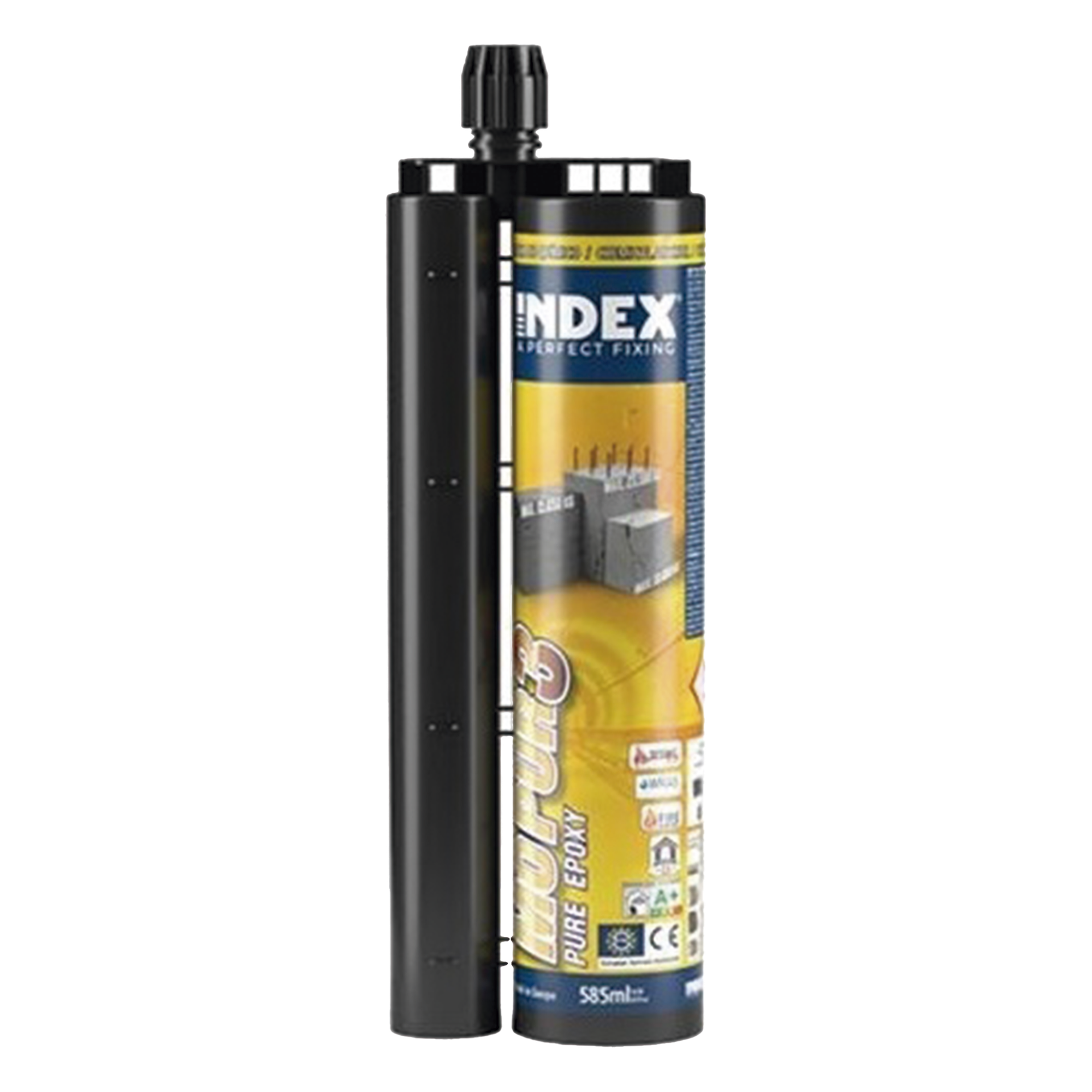 Resina Epóxica Estructural / Relación 3:1 / Hormigón Fisurado y Armado / Categoría Sísmica C1-C2 / Rango -40°C a +70°C / 385 ml — INDEX · SKU MOPUR30385