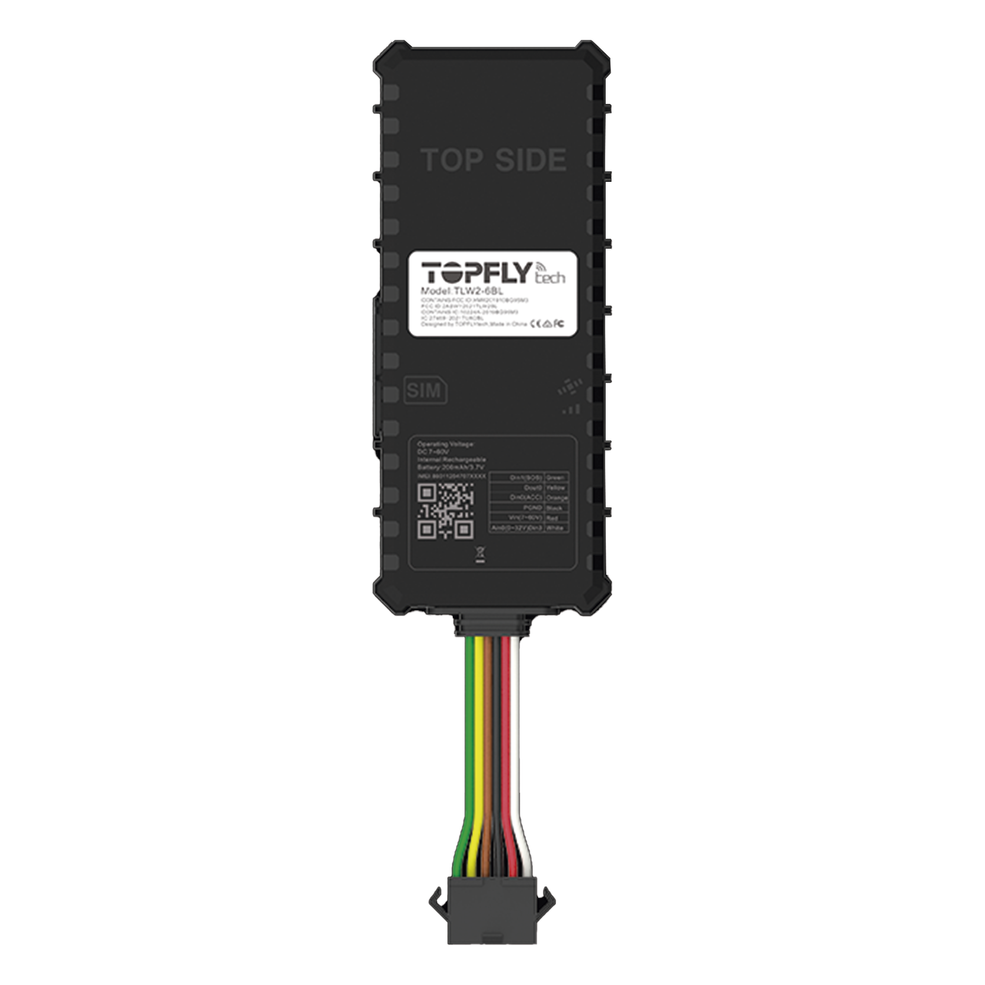 Rastreador GPS Vehicular / 4G LTE Cat-M1/NB-IoT con 2G / BLE 5.0 / Precisión GNSS < 2 m / Rango -30°C a +80°C / 2 DIN / 1 DOUT / 1 AIN / 7V-60V DC — TopFlyTech · SKU TLW2-6BL