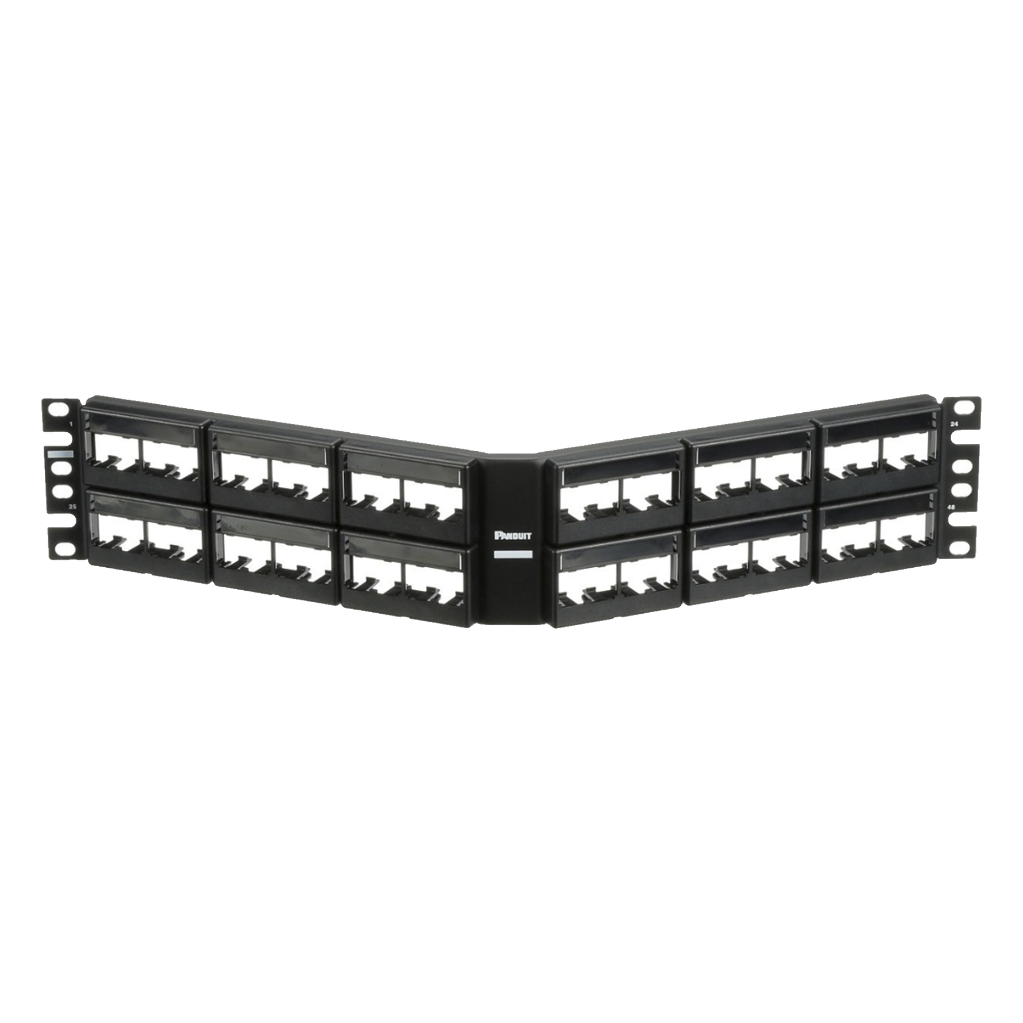 Panel de Parcheo Modular / Angulado / 48 Puertos / 2UR / Sin Blindaje / Con Etiqueta y Cubierta — PANDUIT · SKU CPPLA48WBLY