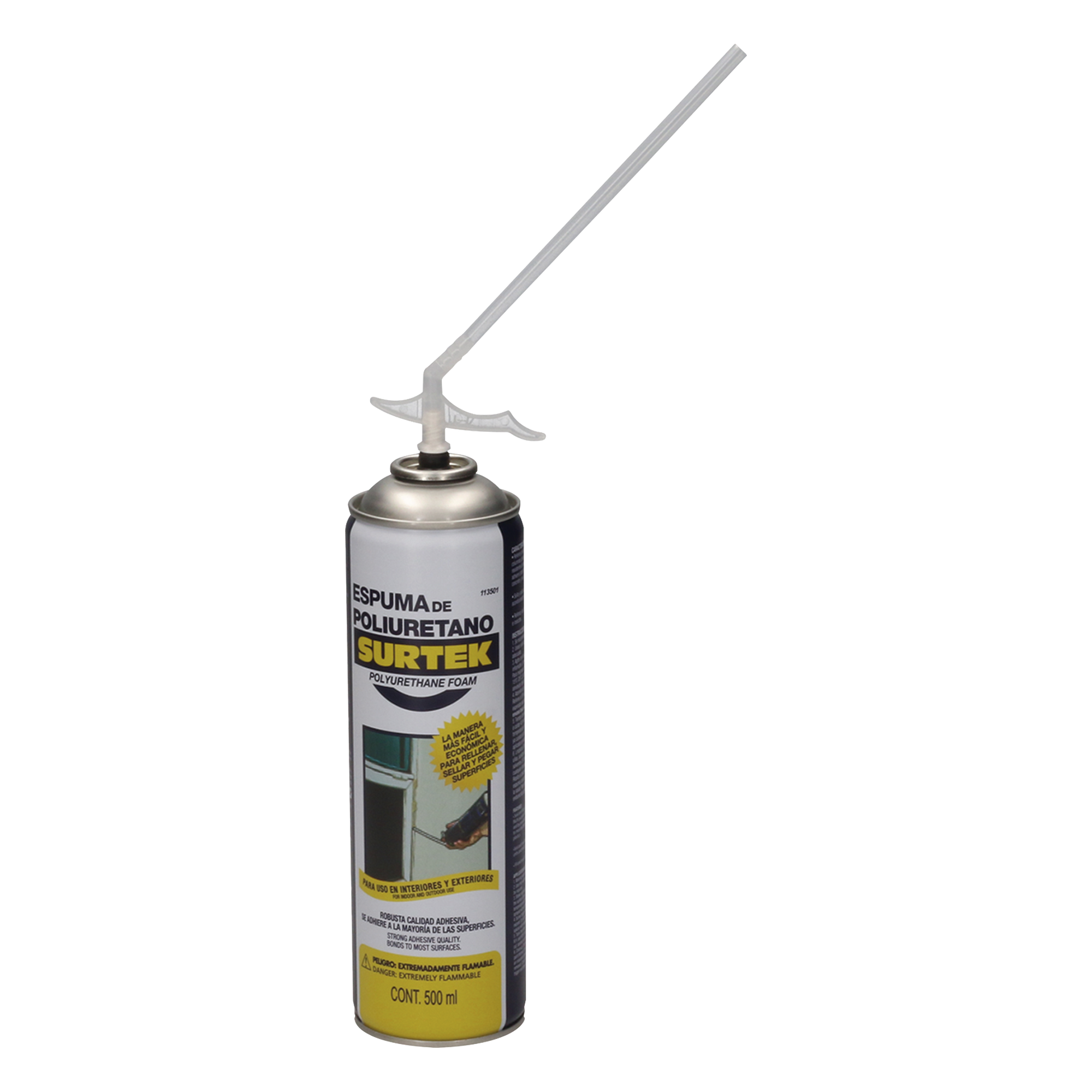 Espuma de Poliuretano / Capacidad 500 ml / Válvula de una sola aplicación / Tubo de extensión incluido — SURTEK · SKU SYS-113-501
