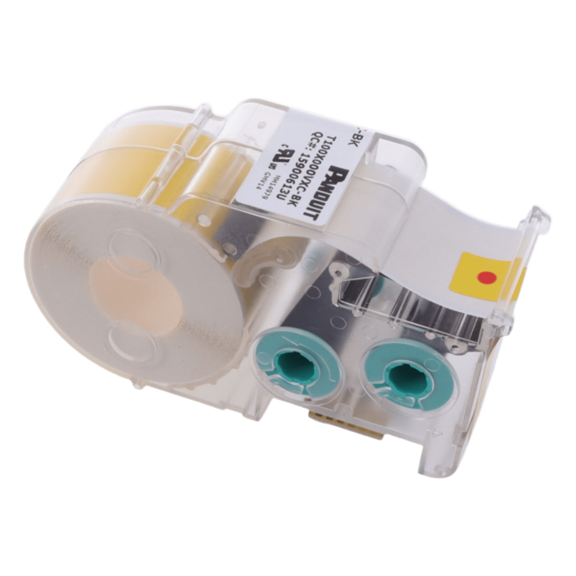 Casete de Etiquetas de Vinilo / Cinta Continua / Negro Sobre Amarillo / 25.4 mm Ancho / 7.6 m Largo (24.93 Pies) / Interior y Exterior — PANDUIT · SKU T100X000VXC-BK