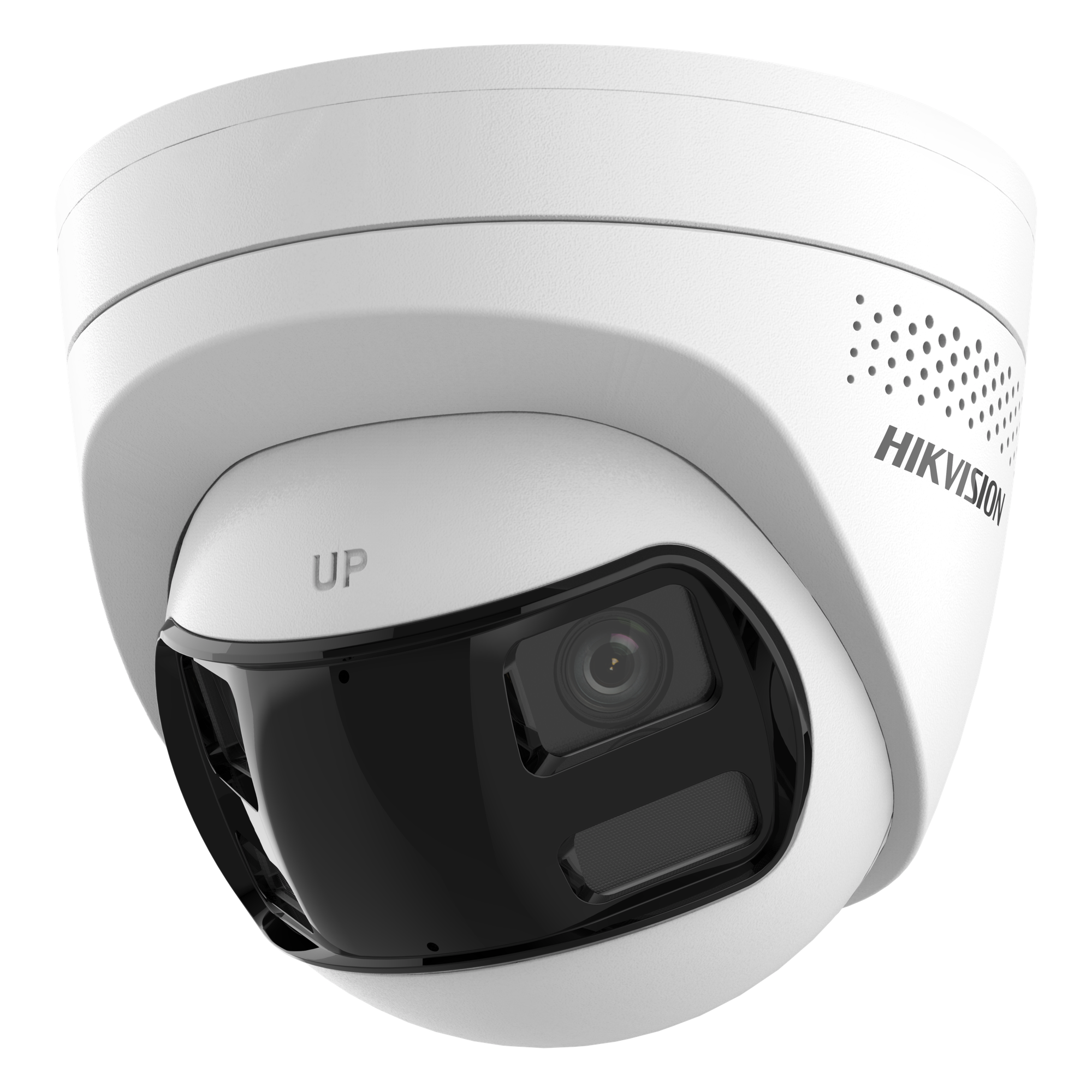 Cámara Turret IP / 6 Megapixel / Dual Lente 2.8 mm / Panorámica 180° / IR 30 m (98.4 ft) / Luz Blanca 30 m (98.4 ft) / IP67 / Audio Bidireccional / PoE — HIKVISION · SKU DS-2CD1363G2P-LIUF/SL