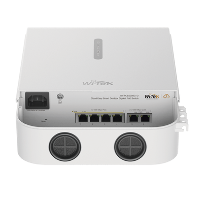 Switch PoE para Exterior / Administración en la nube /4 puertos RJ45 PoE de 10/100/1000 Mbps, 2 puertos RJ45 uplink de 10/100/1000 Mbps/ Presupuesto 60 W / Soporta protocolo ONVIF