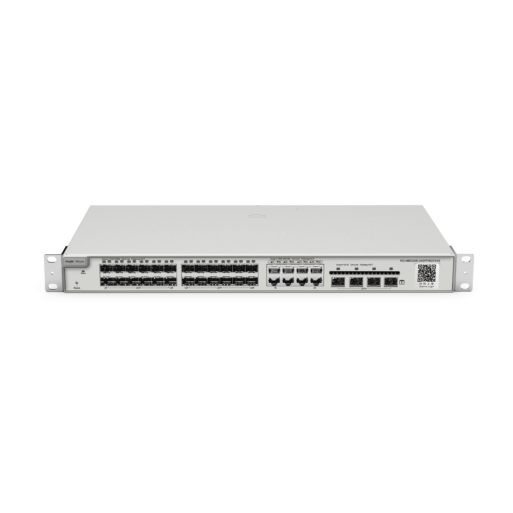 Switch Administrable Capa 2+ / 24 Puertos SFP / 8 Puertos RJ45 Combinados / 4 SFP+ / 128 Gb/s / 6 kV Protección Sobretensión