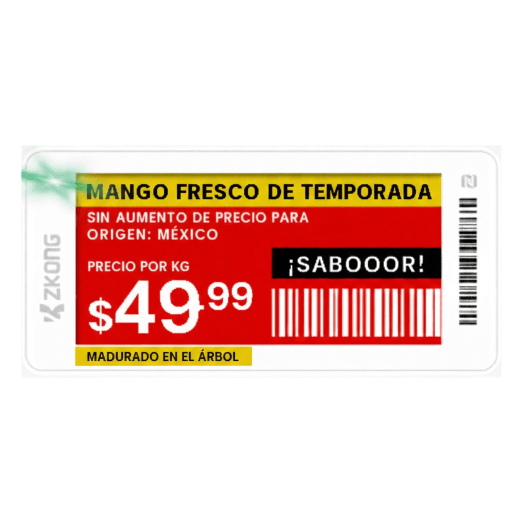 Etiqueta Electrónica de Estantería / EPD 2.13 Pulgadas / 4 Colores / BLE 5.0 con AES-128 / Autonomía 5 Años / NFC — ZKONG · SKU ZKC21B