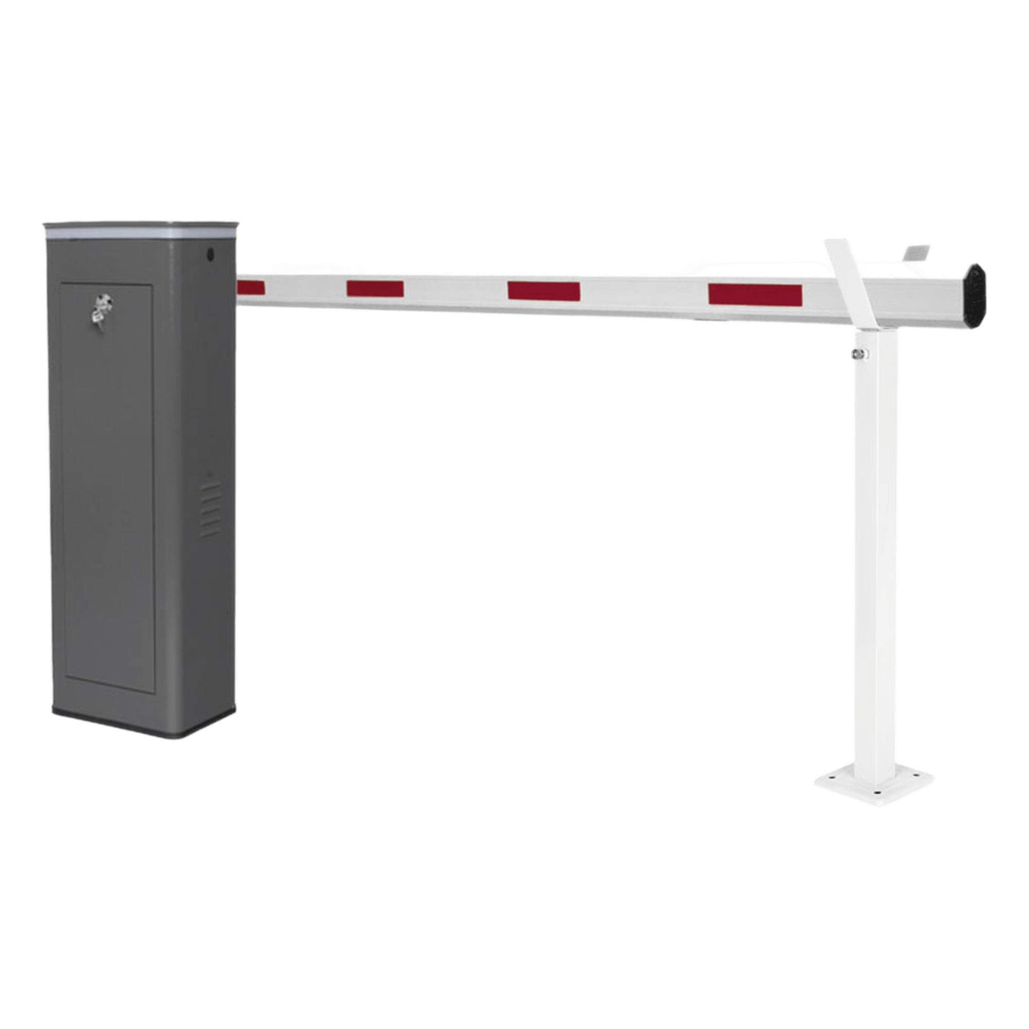 Barrera Vehicular / Brazo Telescópico 5.5 m (18 ft) / Apertura 6 s / Finales de Carrera Programables / Corona LED Semaforizada / 110V / IP para Uso Semi-Intensivo — ACCESSPRO · SKU KT-XBS-RB
