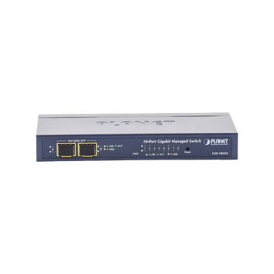 Switch Administrable de Escritorio de 8 Puertos Gigabit/ 2 Puertos SFP / 20 Gbps Switching / PoE In 802.3af/at / Dual Power DC + PoE / VLAN Q-in-Q / IPv6/IPv4/  Administración Remota con CloudNMS